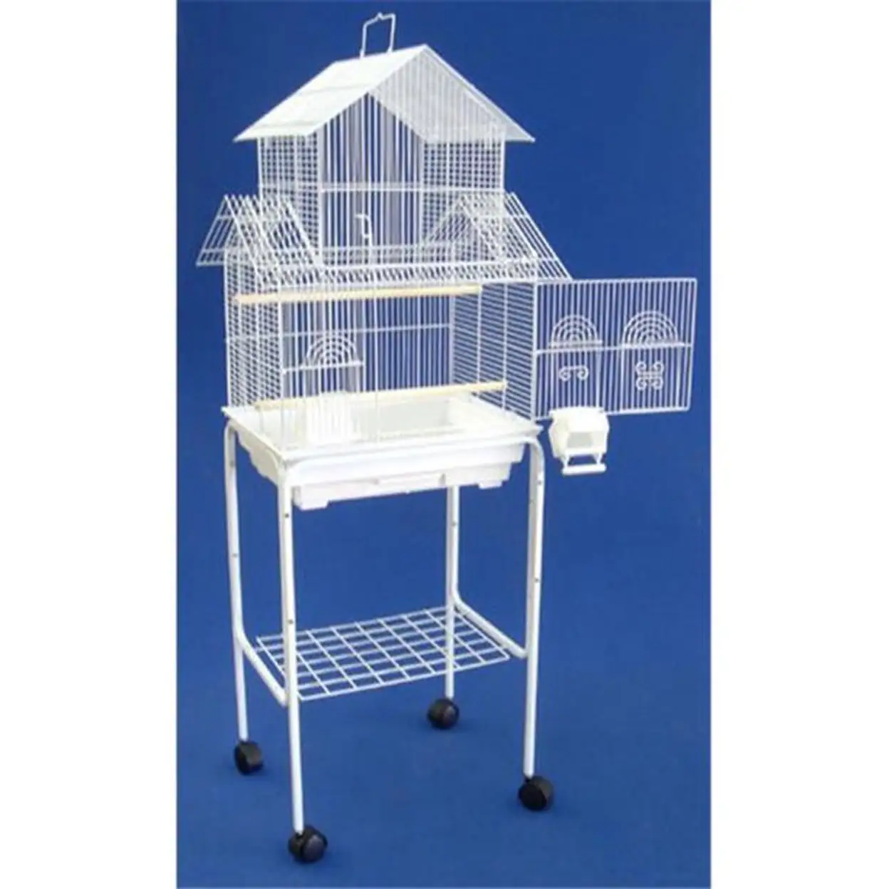 Ymlgroup 5844 3 by 8 Bar Spacing Pagoda Small Bird Cage with Stand - 18x14 in White