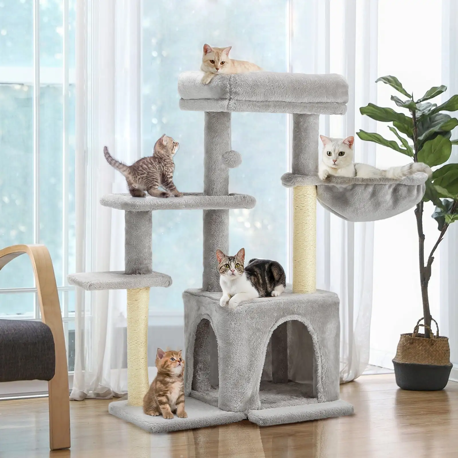 Erinnyees Cat Tree for Indoor Cats. 33 Small Cat Tower with Top Perch. Cat Condo. Scratching Posts. Multi-level Tower for Cats and Kittens. Light Gray