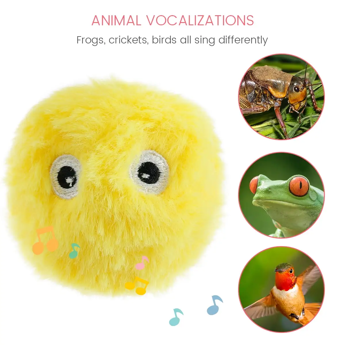 Yous Auto Cats Interactive Chirping Balls Kitten Refillable Catnip Toys Cat Kicker Toys with 3 Lifelike Animal Chirping Sounds Frog Cricket Bird