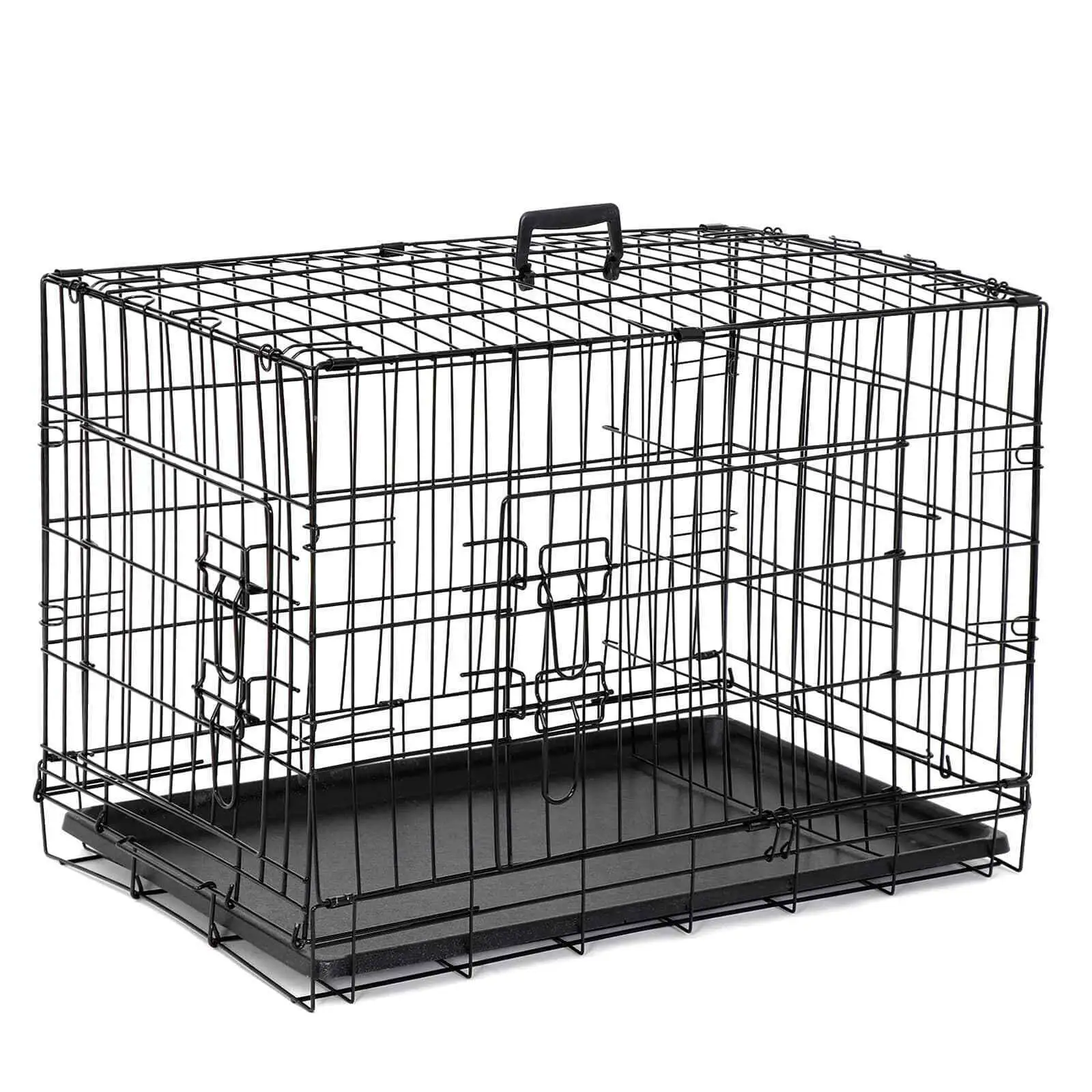 ZENSTYLE 30 Durable Dog Crate Kennel Folding dog Cage 2 Door with Tray Indoor Pet Safe House Black