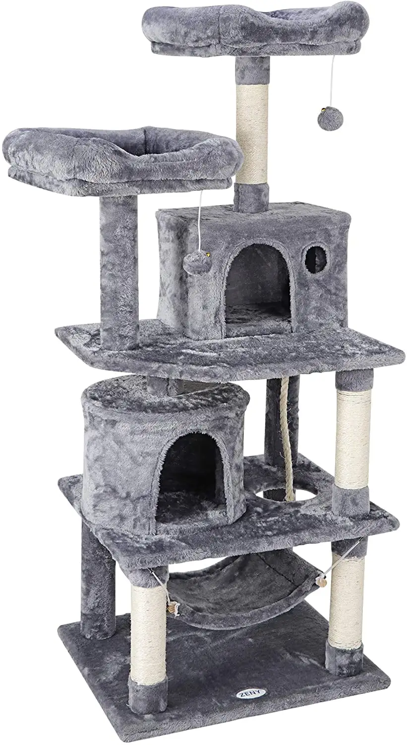 ZENY 57-in Cat Tree & Condo Scratching Post Tower Kitten Activity Play House Gray