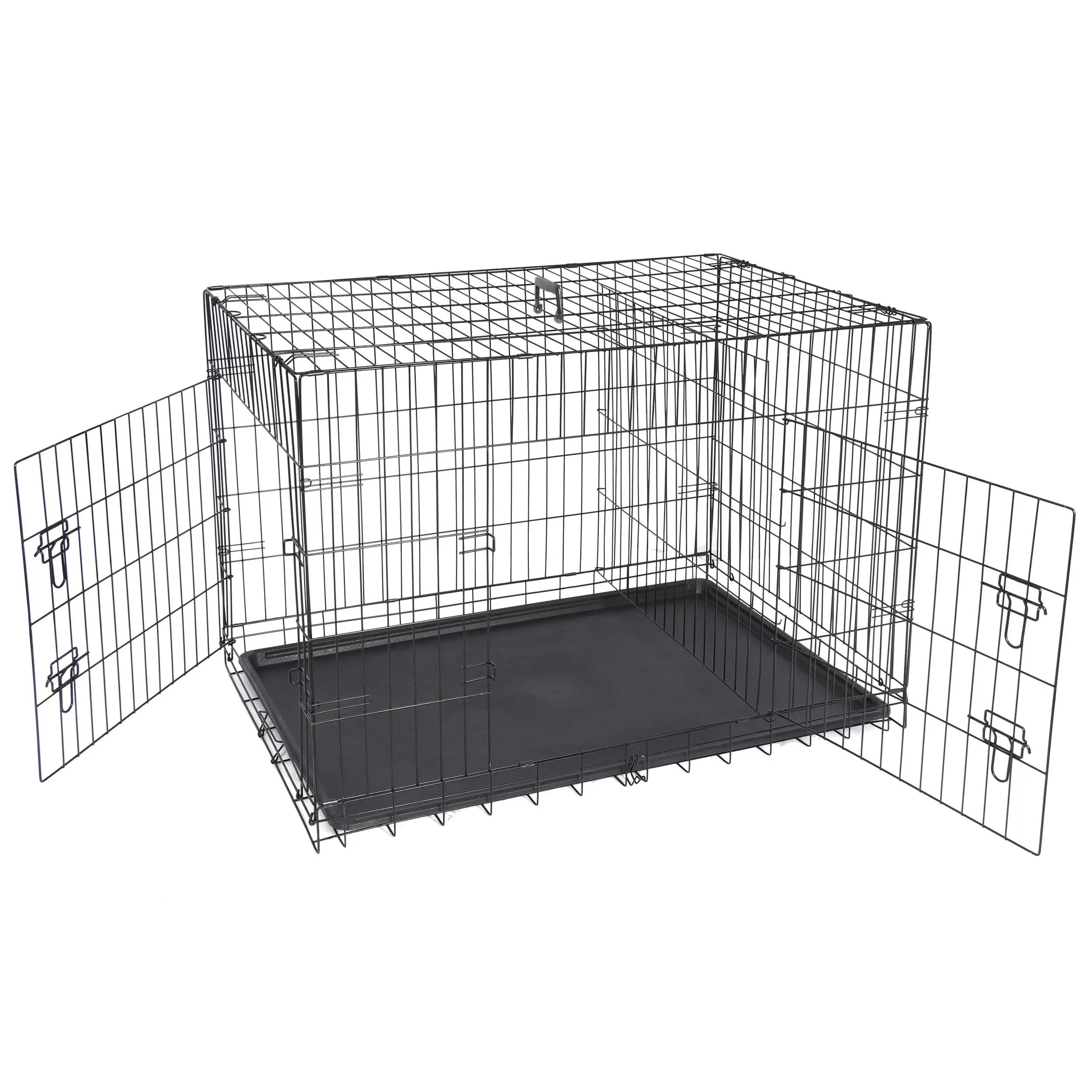 ZENY Double Door Folding Metal Dog Crate with Tray & Divider Panel for Dogs. Black. 42