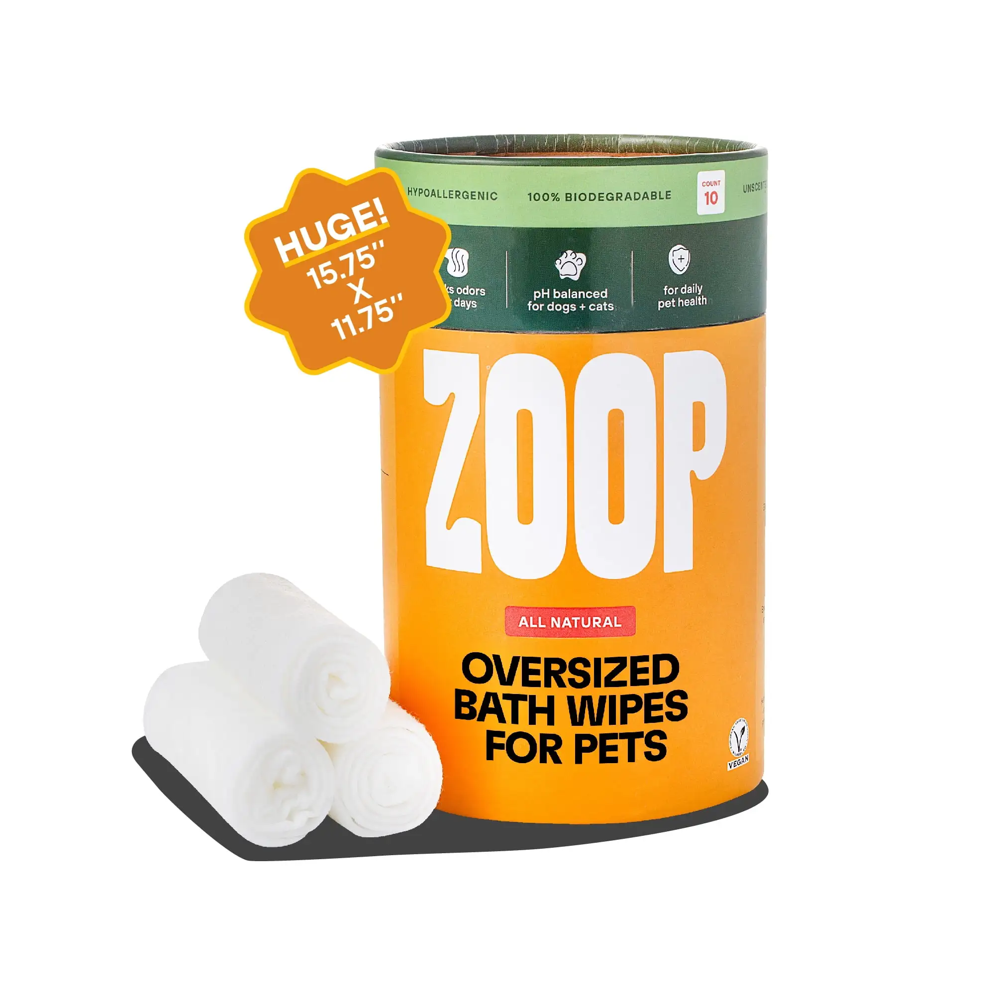 ZOOP Extra Large Dog Wipes Cleaning Deodorizing Whole Body Wet Wipes for Dogs & Cats. 10 Count