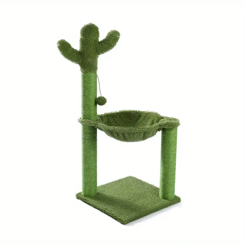 ZRWCactus Cat Tree Cat Scratching Post with Hammock Play Tower. Full Wrapped Sisal Scratching Post for Cats 93.5cm Green W79633966