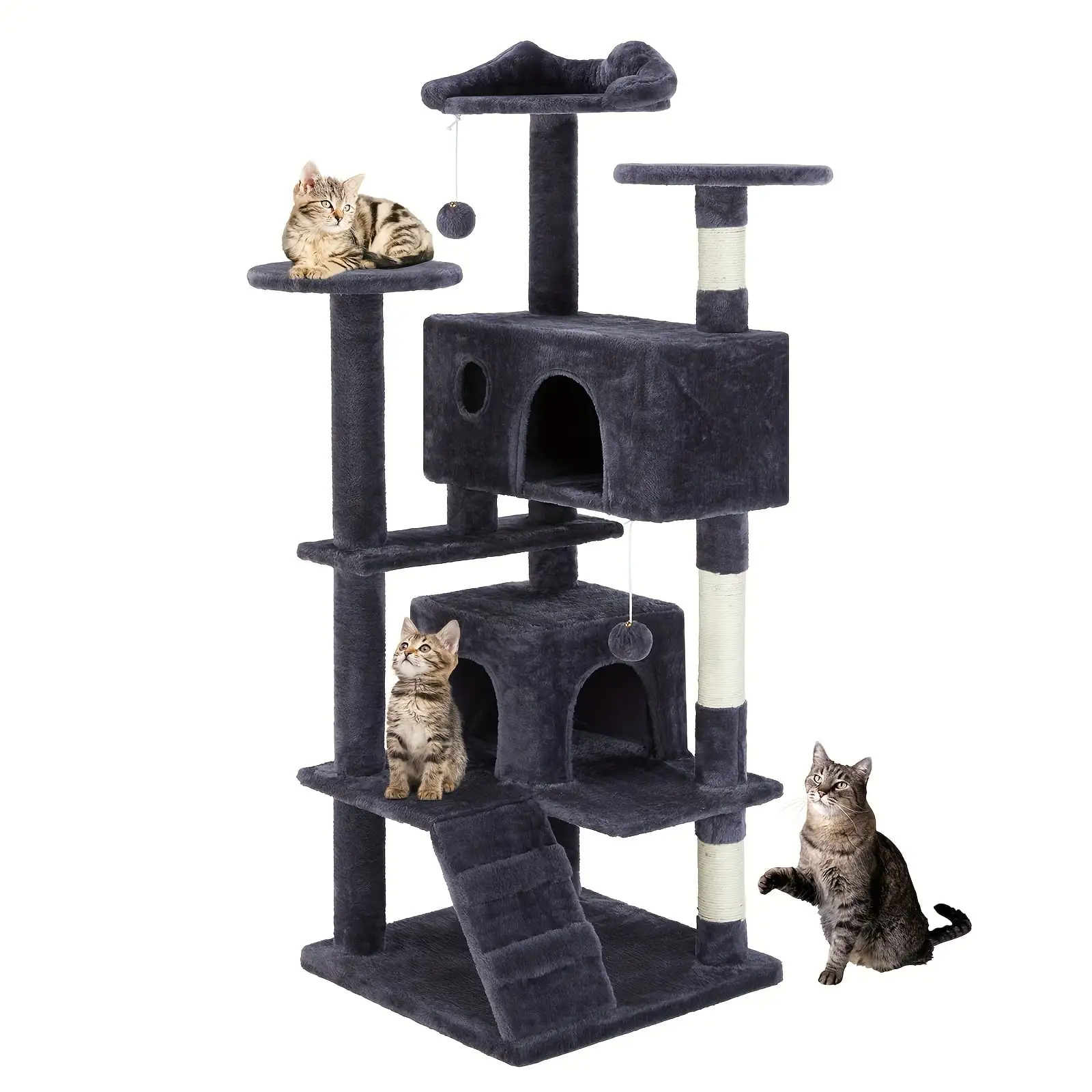 ZRWCat Tree Tower For Indoor Cats. 54in Cats Tree Tower. Multi-Level Cat Tree. Pet Play House Large Condo With Sisal Scratching Post. Climbing Plate. Small Ladder. Plush Dangling Ball. Kitty