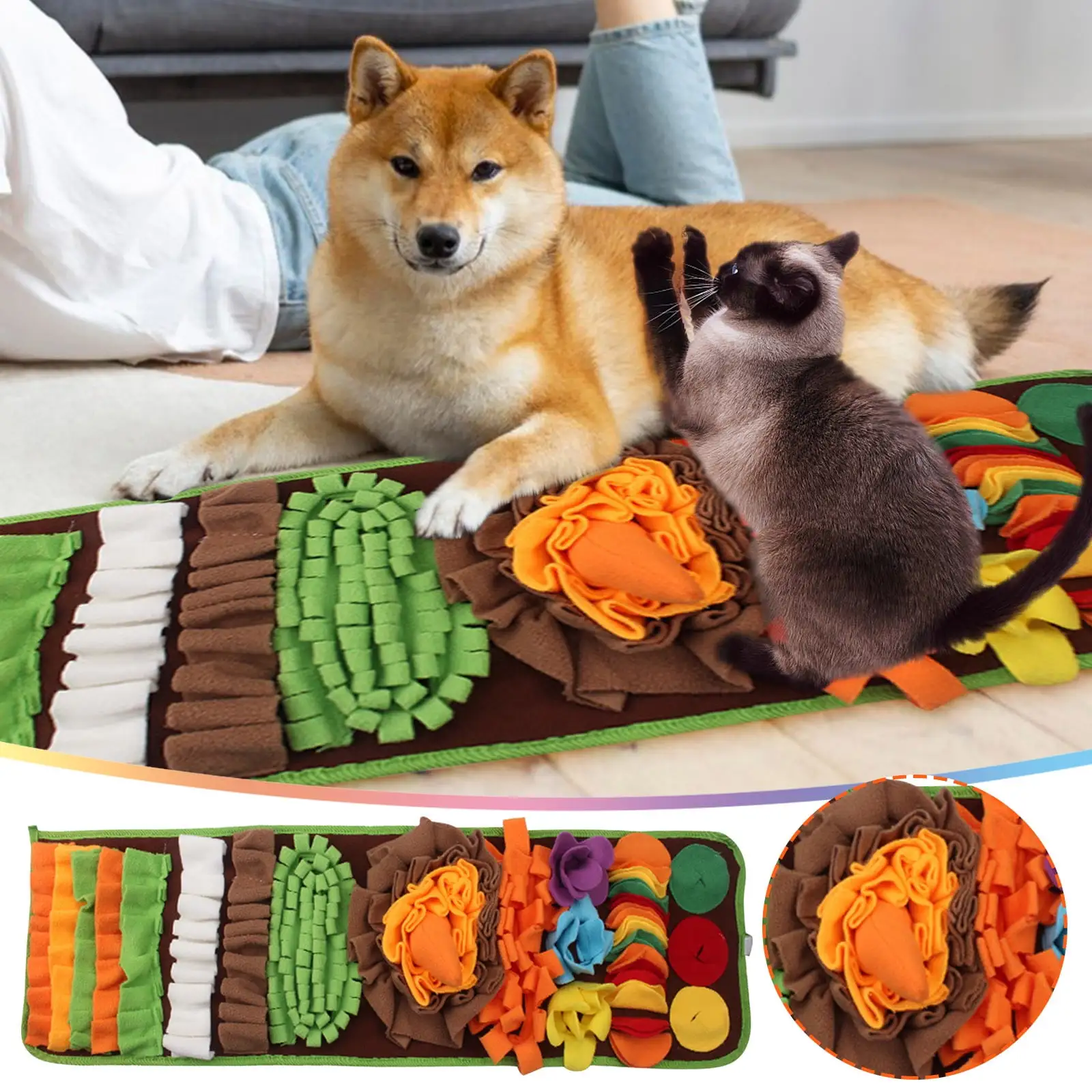 Zedker Snuffle Mat for Dogs. Interactive Foraging Puzzle Blanket. Nosework Feeding Bowl Sniffing Pad for Cats Puppies Small Medium Pets