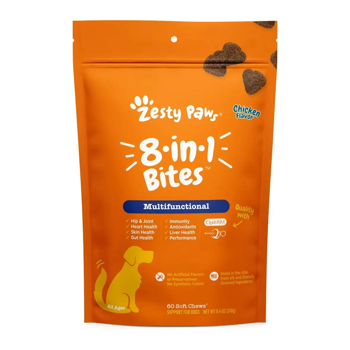 Zesty Paws 8-in-1 Multivitamin Dry Bites for Dogs. Chicken Flavor. 60 Count. Overall Wellbeing