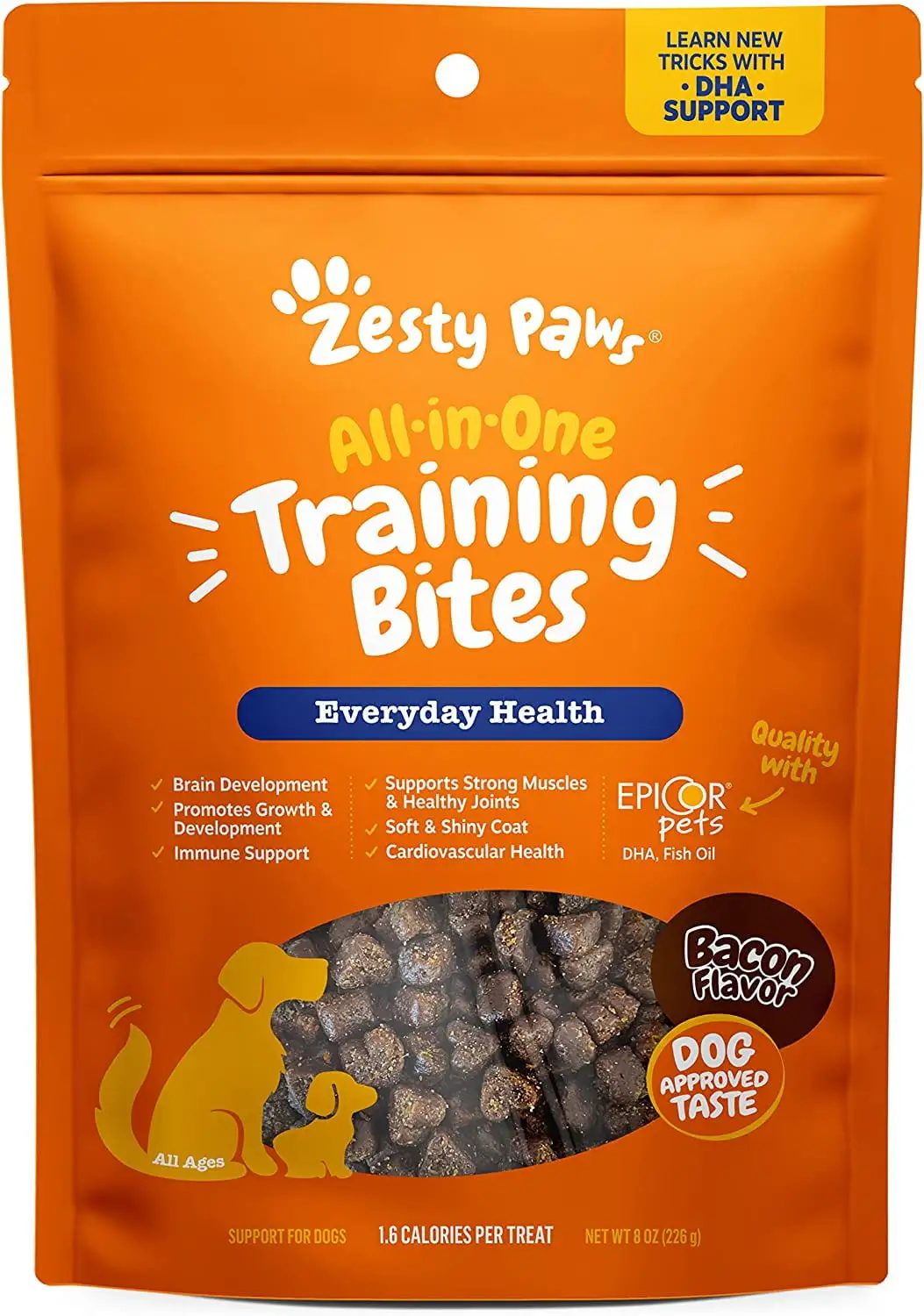 Zesty Paws All-In-One Training Treats for Dogs. Bacon. 8 oz Soft Chews