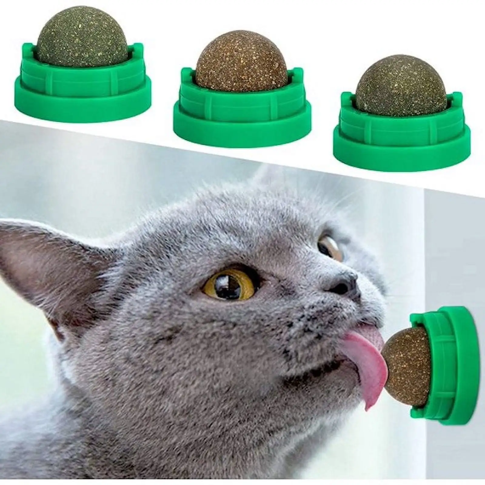 Zexumo 3Pack-Silvervine-Catnip-Valerian-Balls-Edible-Kitty-Toys-for-Cats-Lick-Safe-Healthy-Kitten-Chew-Toys-Teeth-Cleaning-Dental-Cat-Toy-Cat-Wall-Treats. Rotatable Catnip Lickable Balls