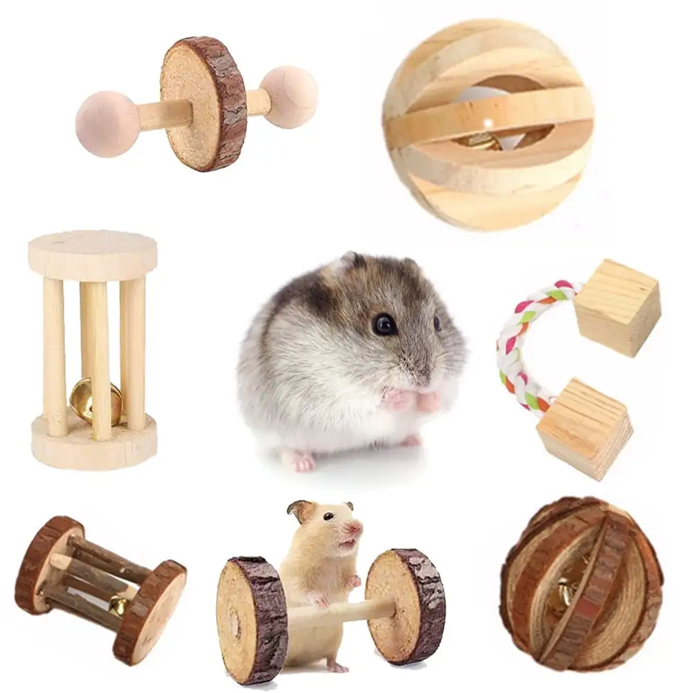 Zhaomeidaxi 1PC Hamster Chew Toys Natural Wooden Play Toy Exercise Bell Roller Teeth Care Molar Toy for Bunny Rabbits Rats Gerbils and Other Small Animals