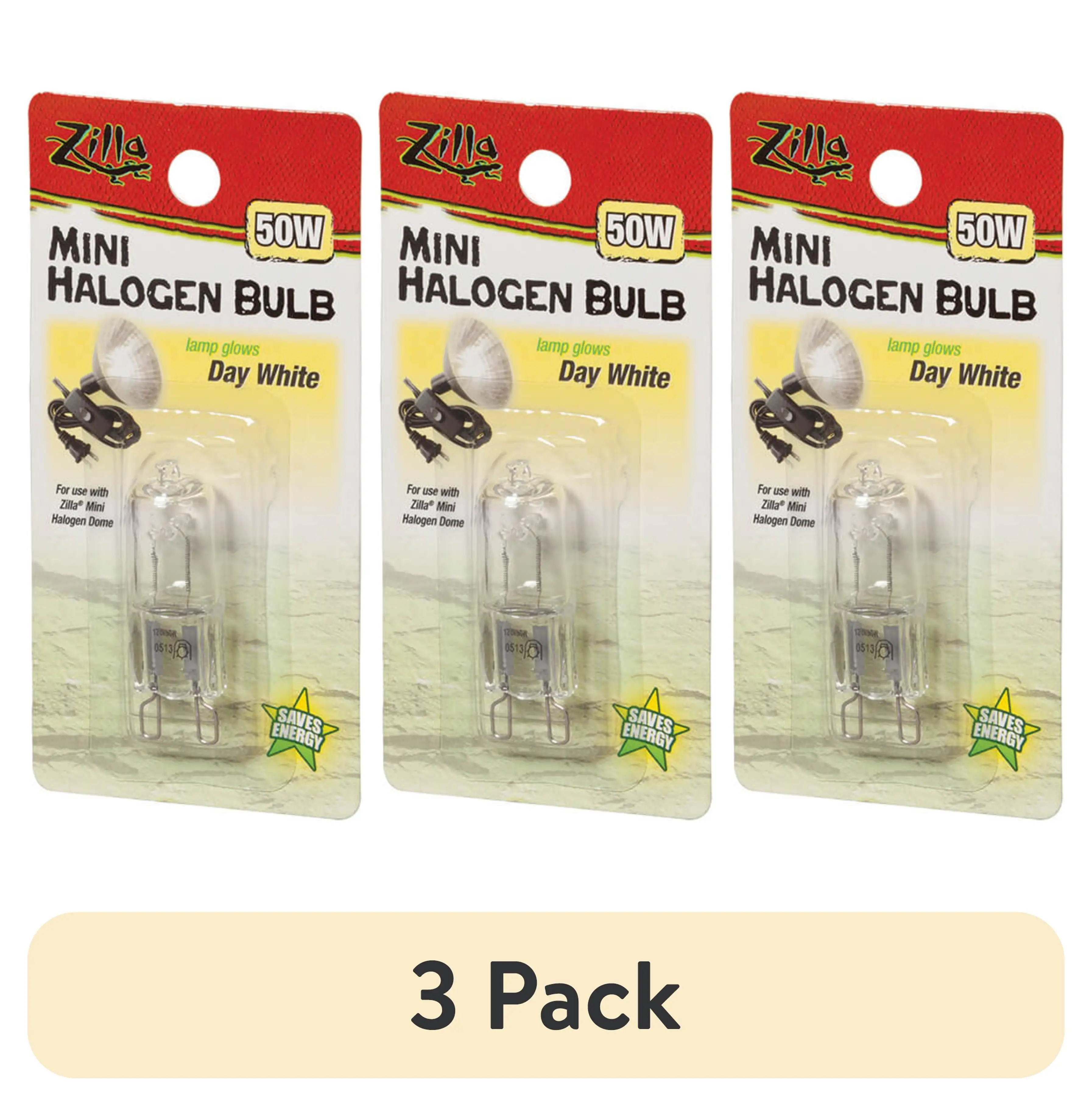 (3 pack) Zilla Light & Heat Mini Halogen Bulbs Day White 50 Watts