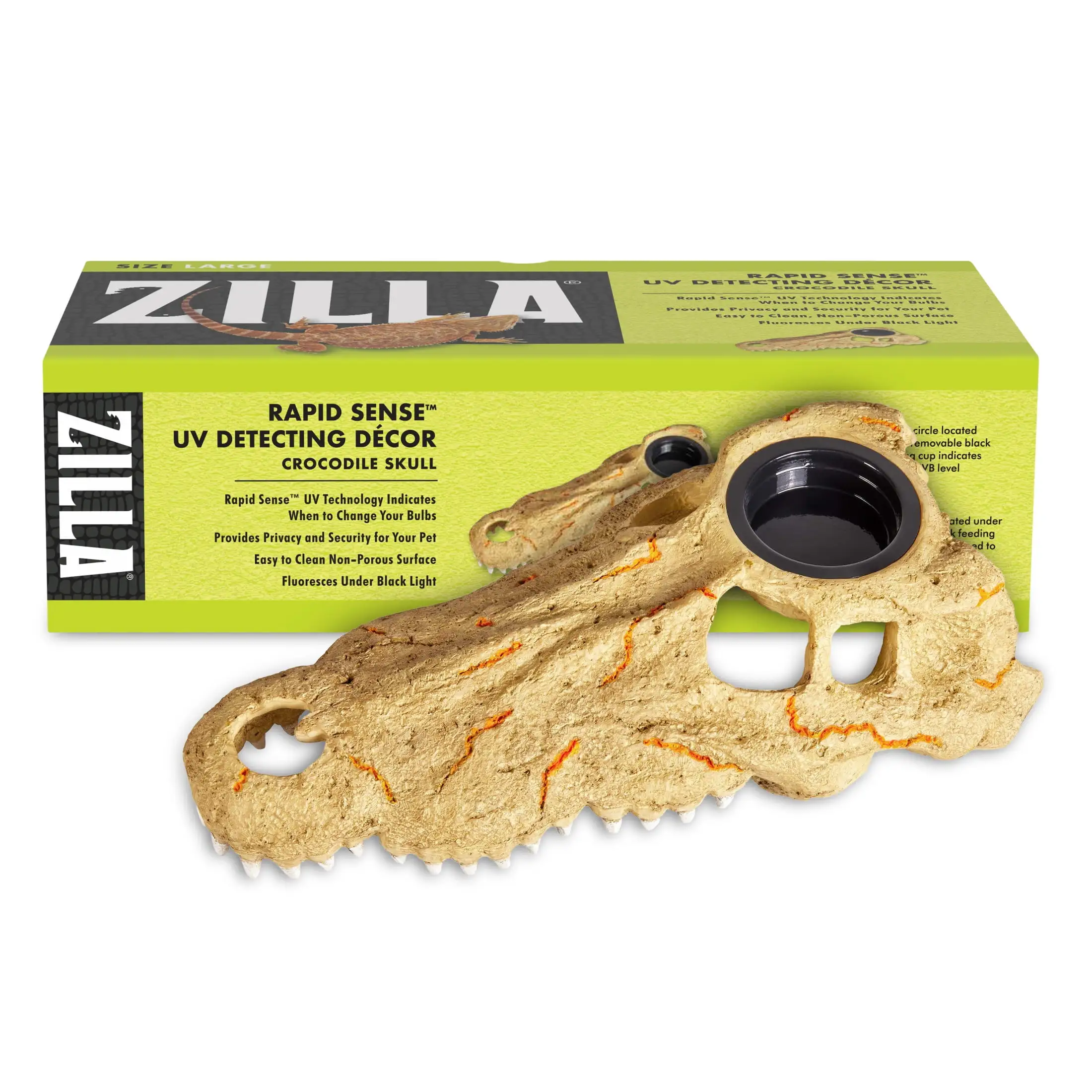 Zilla Rapid Sense UV Detecting Crocodile Skull Terrarium D??cor for Reptiles. Large