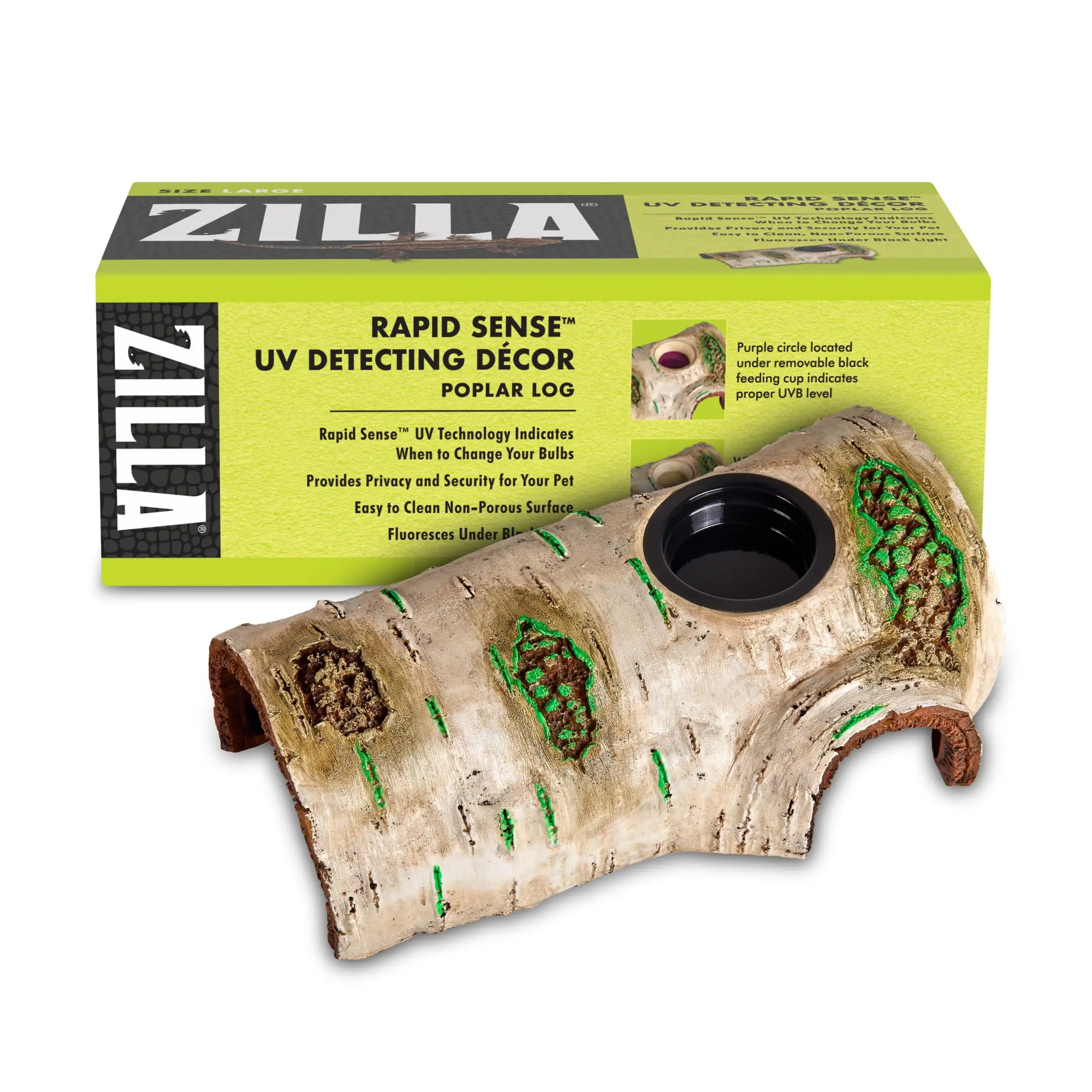 Zilla Rapid Sense UV Detecting Decor Poplar Log For Reptiles. Large