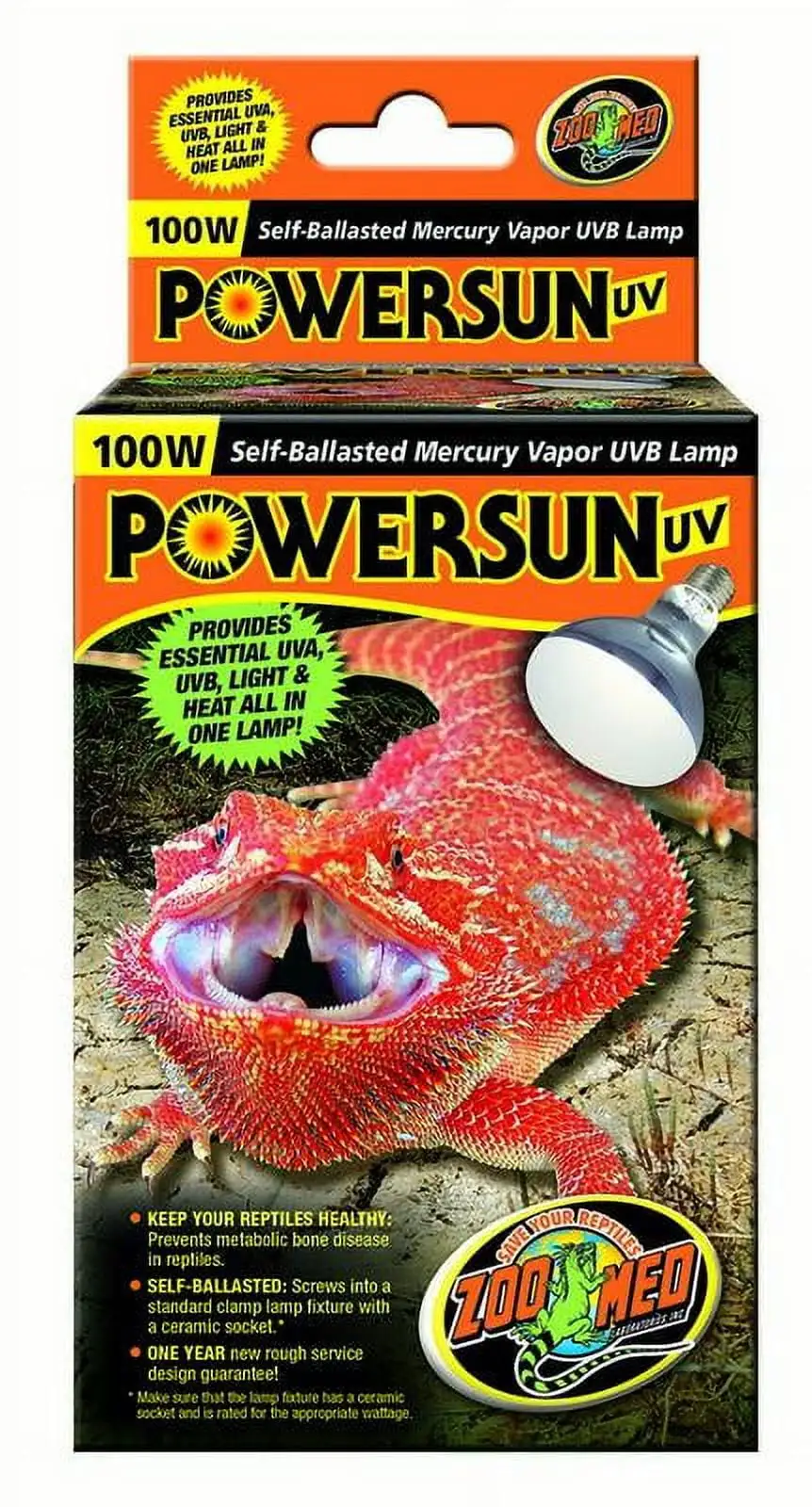 Zoo Med Laboratories 100 Watt Powersun?? UV Self-Ballasted Mercury Vapor Lamp