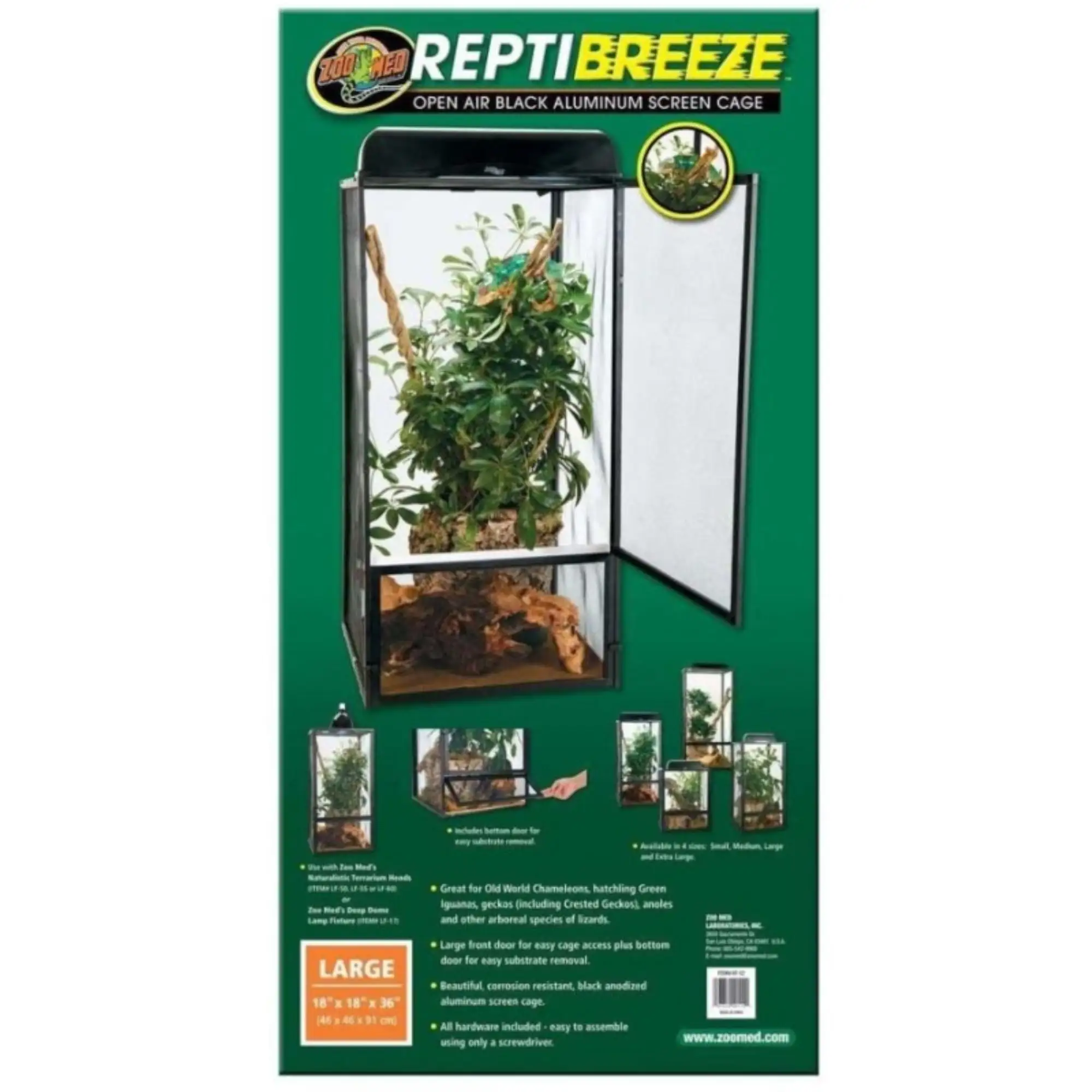 Zoo Med ReptiBeeze Open Air Black Aluminum Reptile Screen Cage. Large