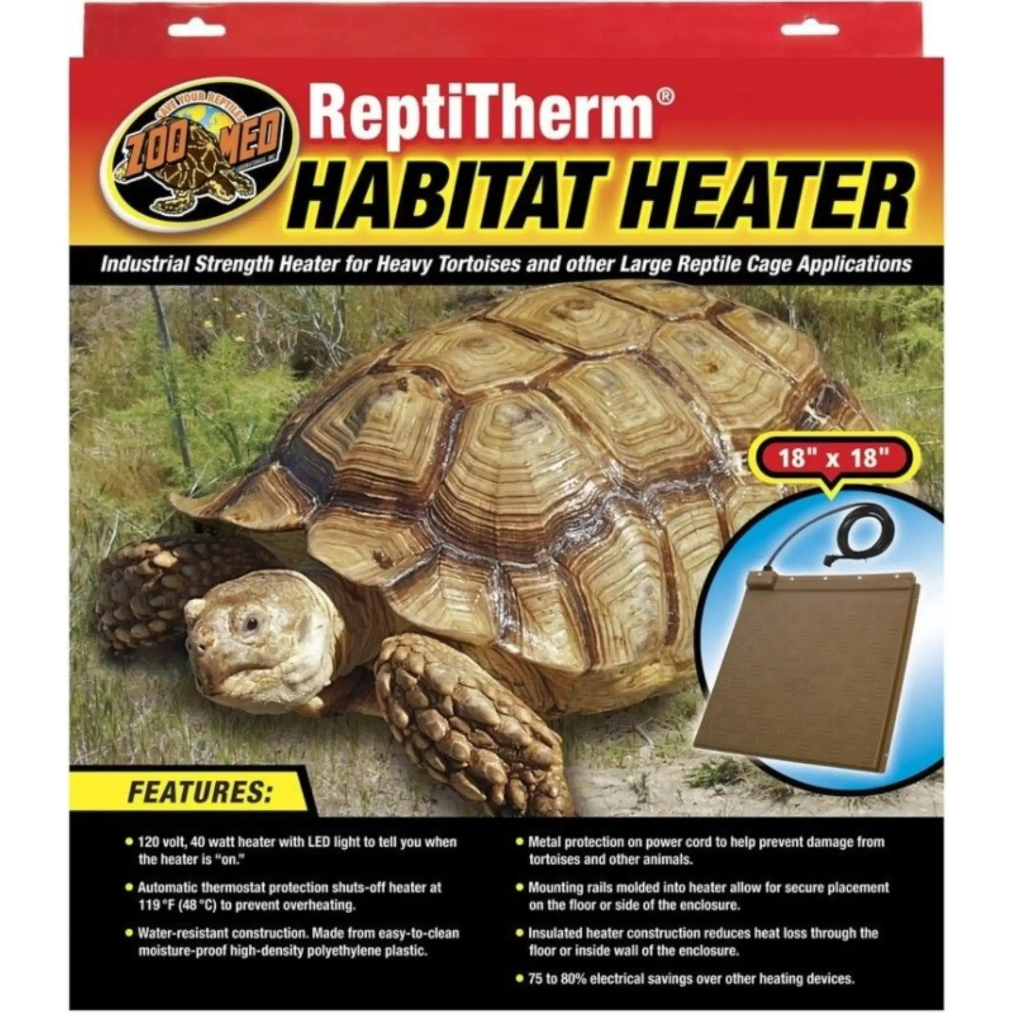 Zoo Med ReptiTherm Habitat Heater - 40 Watts (18L x 18W x 1H)