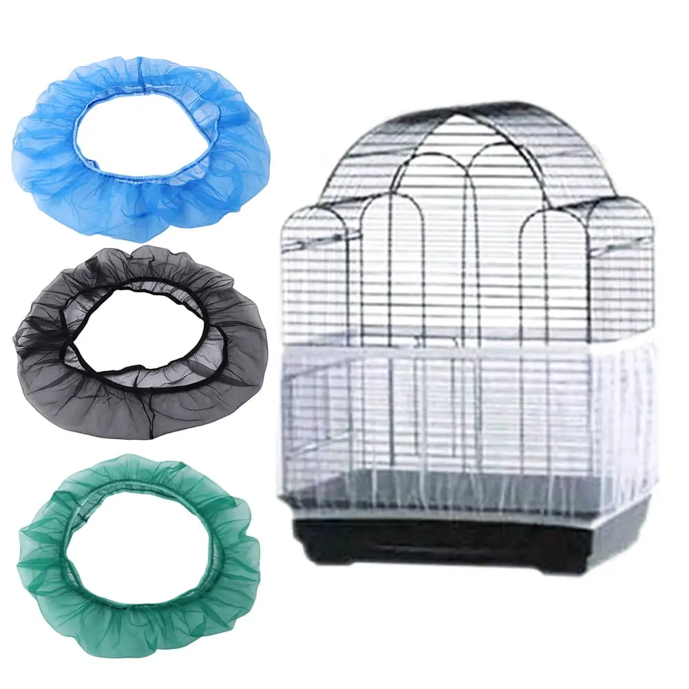 Visland Bird Cage Cover. Breathable Stretchy Shell Skirt Mesh Parrot Cage Net Cover Seed Catcher Food Guard Pet Products