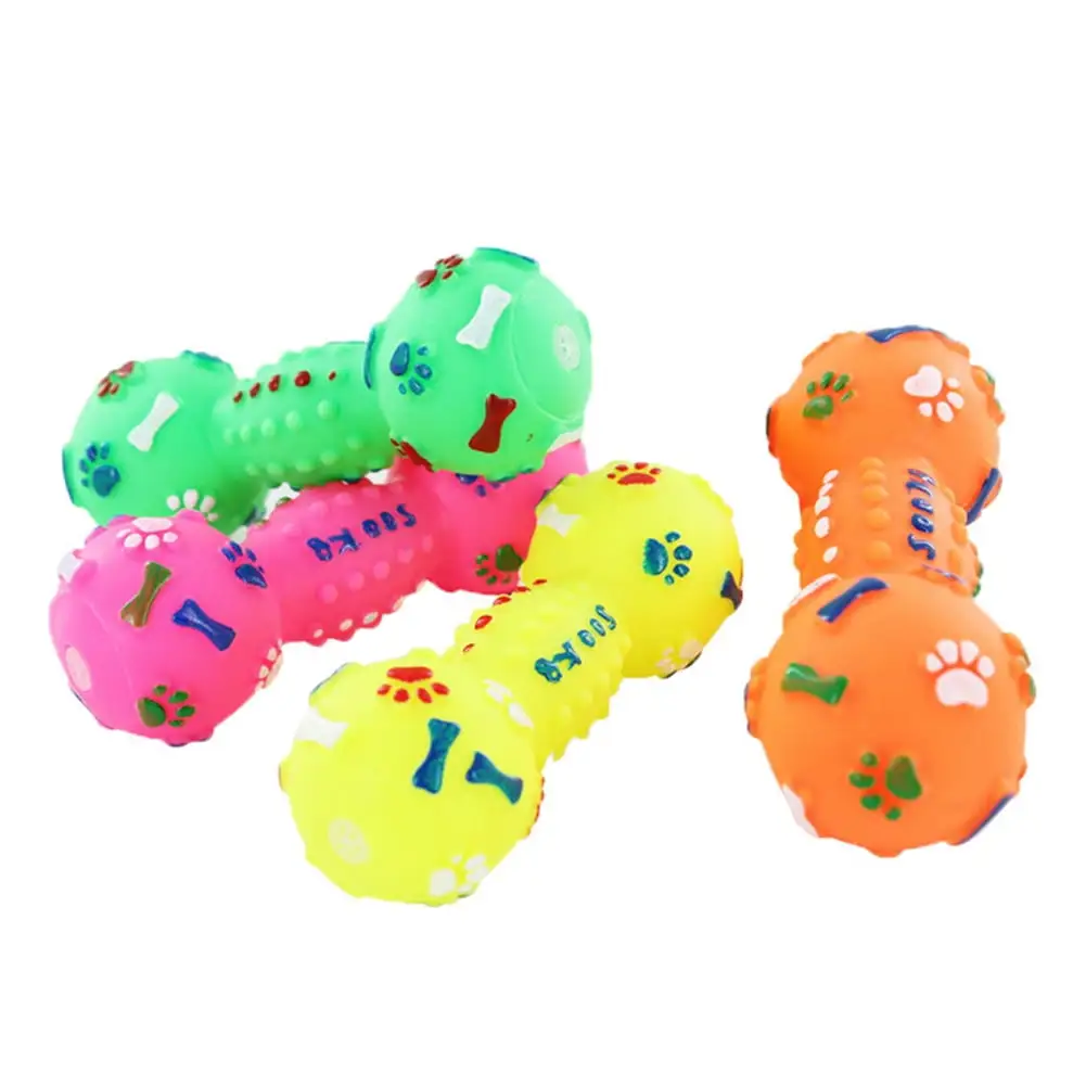 Pet Cat Dog Puppy Dotted Dumbbell Bone Shape Squeaky Chew Play Interactive Toy