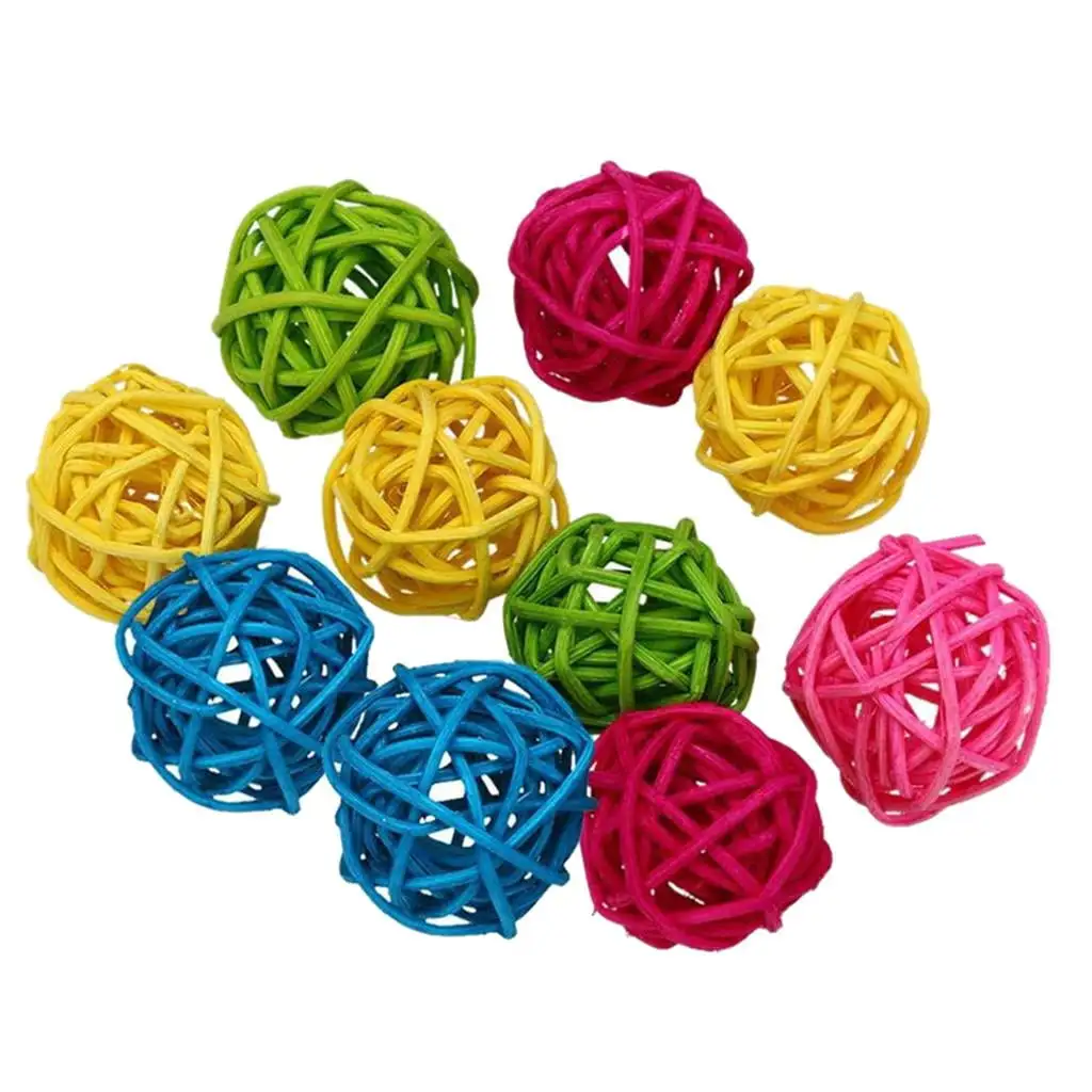 10pcs 3cm Rattan Ball Bird Toy for Parrot Budgie Parakeet Cockatiel Lovebird Macaw African Grey Cockatoo ( Random Color )