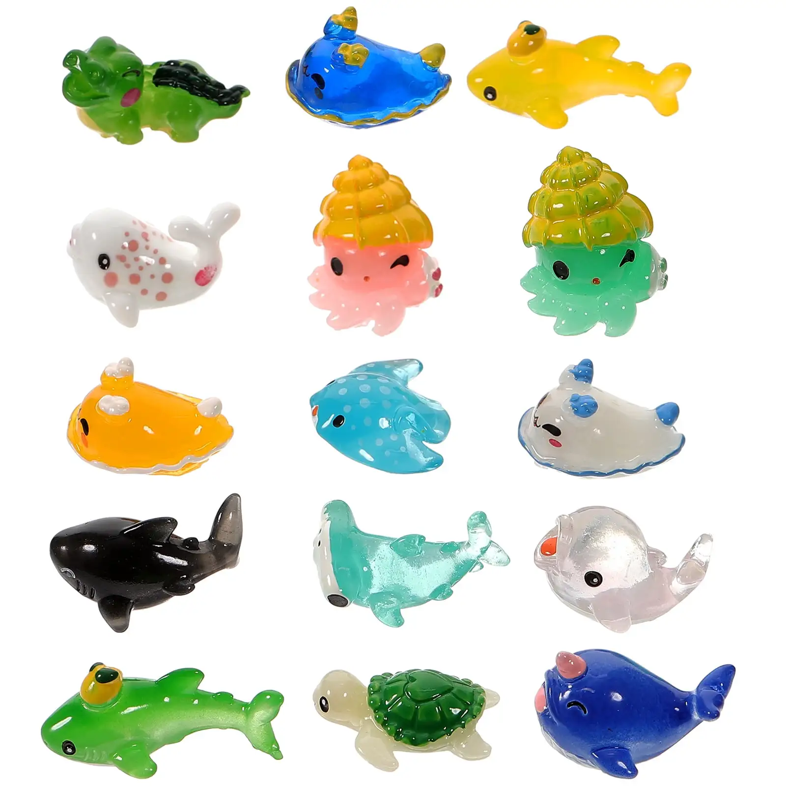 15pcs Ocean Themed Mini Resin Figures Tiny Resin Animal Models for Fish Tank