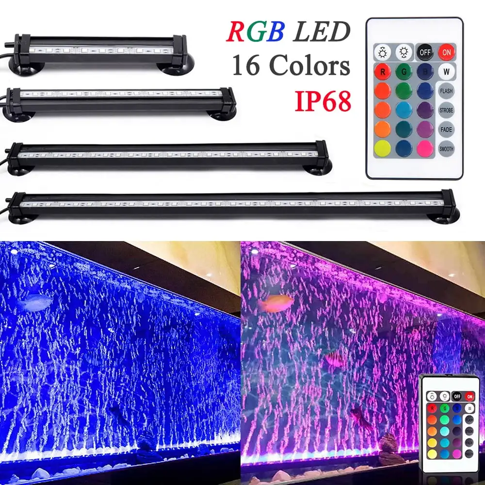 Rosnek LED Aquarium Fish Tank Light 16CM-51CM RGB Waterproof Air Bubble Lamp Remote Control Making Oxygen Submersible Light