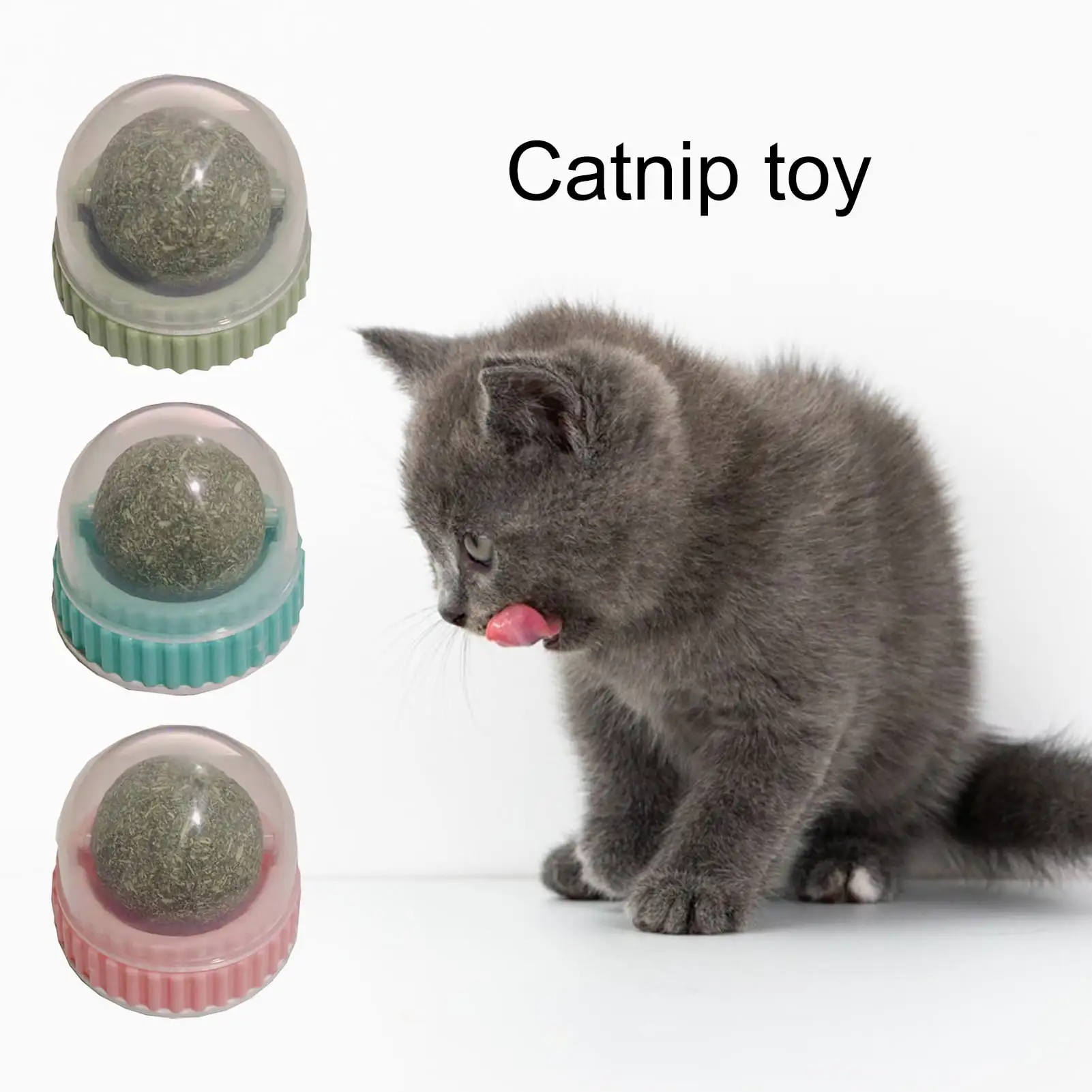 Kripyery Catnip Ball Toy 360 Degree Rotary with Dust Cover Self-adhesive Pure Natural Edible Promote Digestion Interactive Rotatable Catnip Wall Roller Cat Licking Toy for Kitty