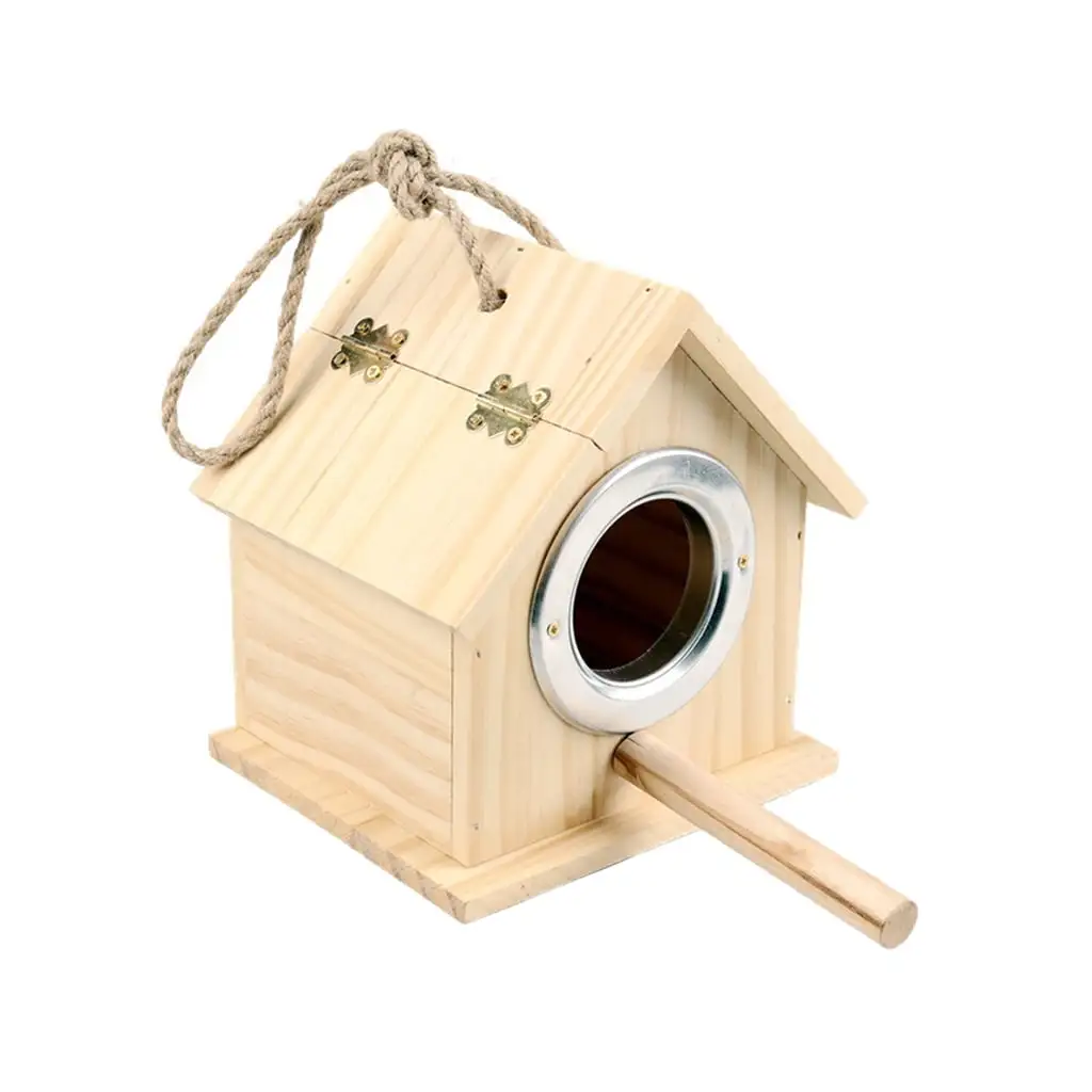 Wooden Birds House Pet Parakeet Budgie Cockatiel Breeding Nesting Cage Box Home Garden Hanging Decoration