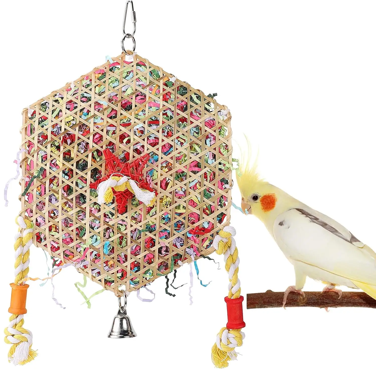 Holzlrgus Bird Toys. Hexagonal Bird Foraging Shredding Toys. Safe Funny Bird Chewing Toys. Bird Cage Accessories for Parakeet Cockatiel Conure Lovebird Budgies African Grey