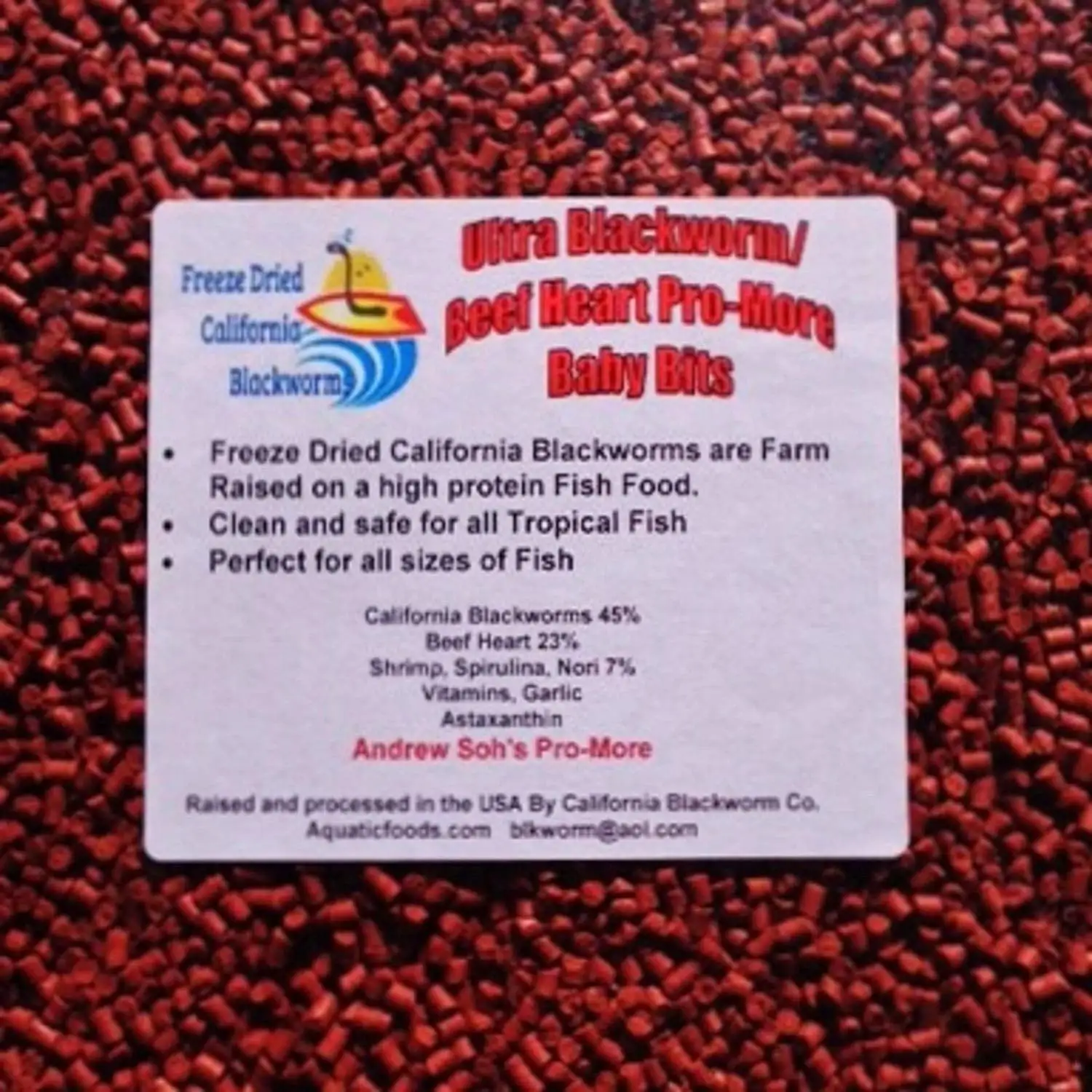 Aquatic Foods PRO-MORE Enhanced Blackworm / Beef Heart Mix Sinking Baby Bits for increasing Size & Girth in ALL Tropical Fish - 1/8-lb