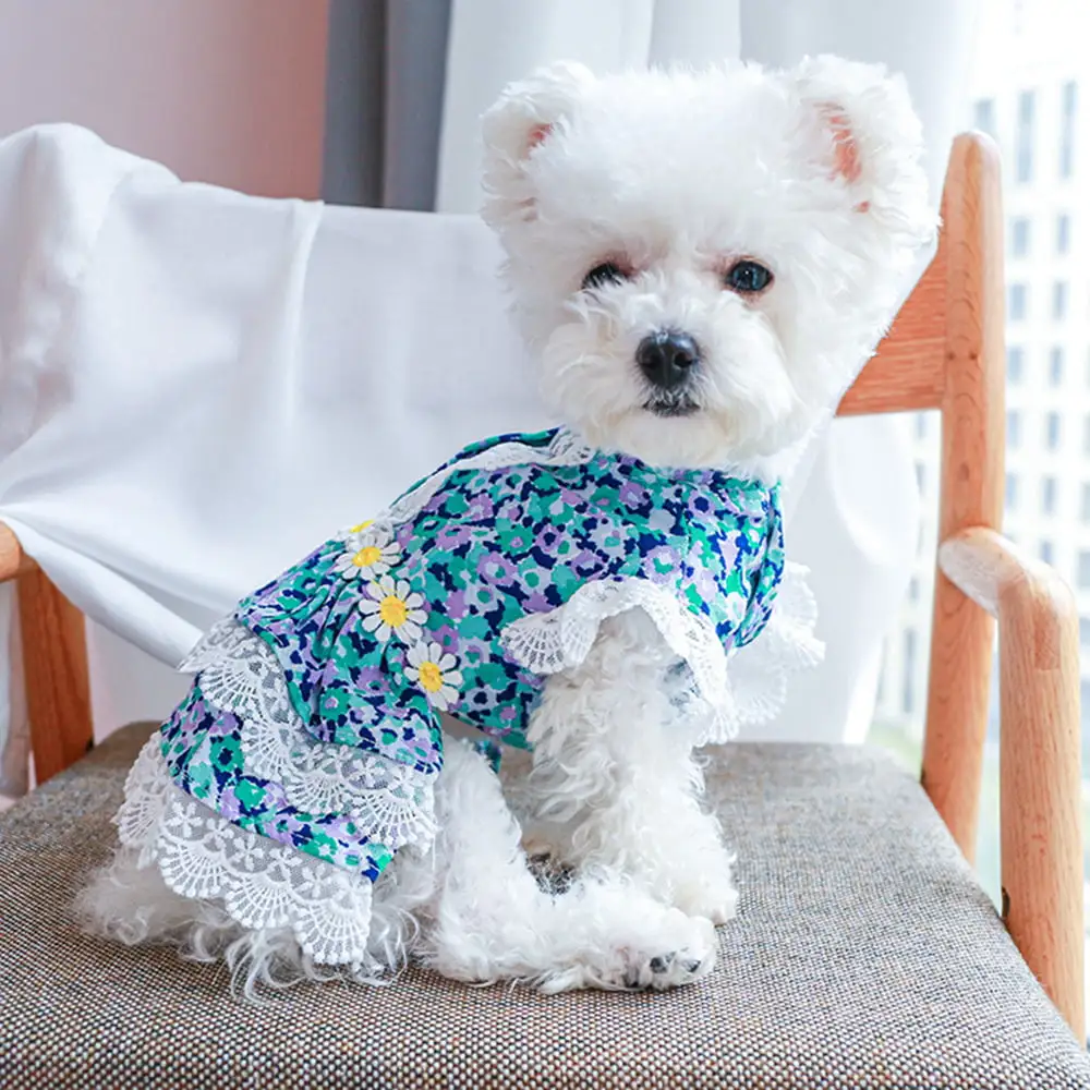 Flower Dog Cat Dress Girl Small And Medium Dog Cat Summer Cute Flower Lace Puppy Princess Dress Wedding Birthday Party Pet Clothes