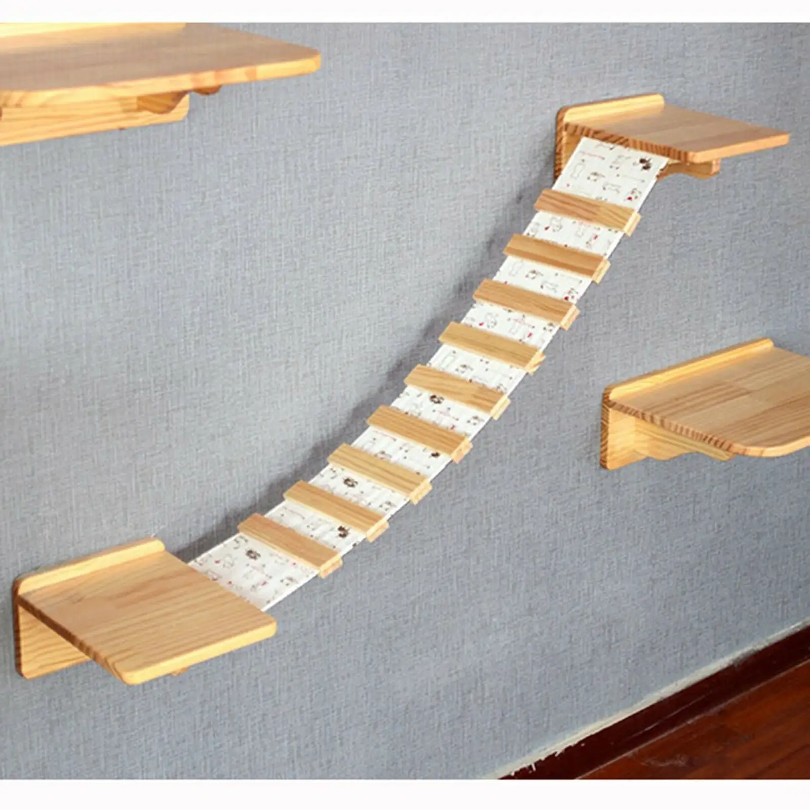 SHZICMY Wall Mounted Cat Shelf Solid Wood Ladder Cat Climbing Frame Hanging Platform Kitten Jumping Ladder Climbing Scratching Roped Cat Bridge Set