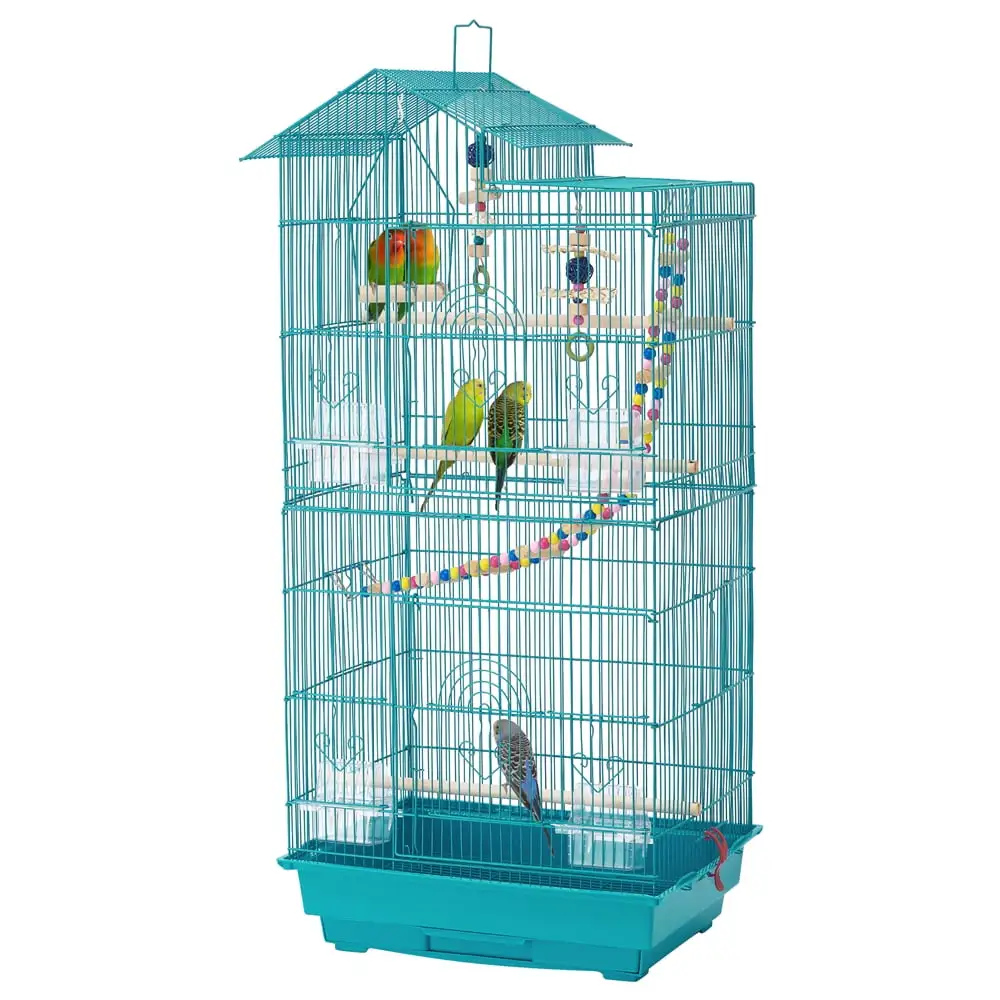 Yaheetech 39''H Metal Parrot Cage Bird cage w/Toys & Swing & Ladder. Teal Blue