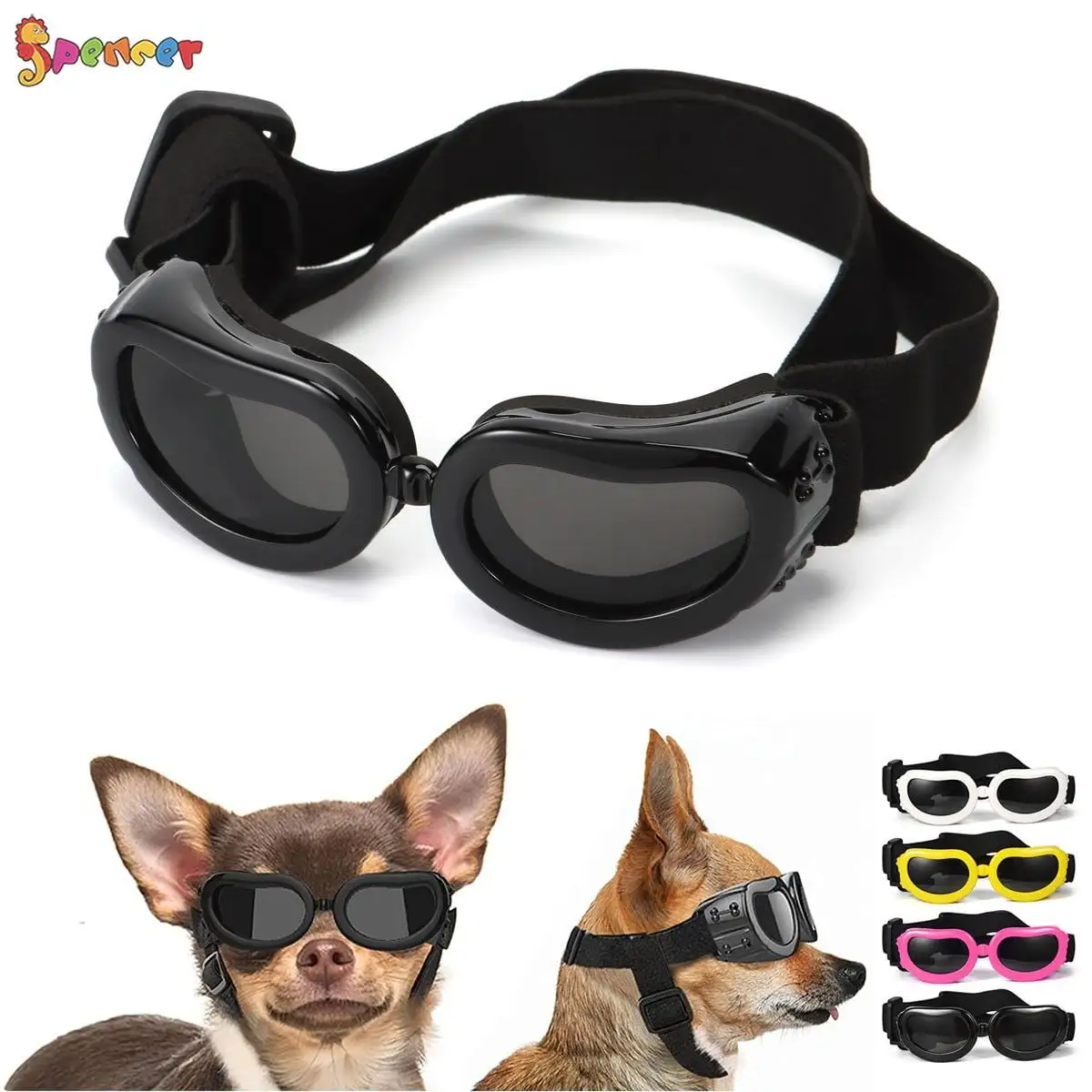 Spencer Small Dog Goggles UV Protection Doggy Sunglasses Windproof Anti-Fog Eye Wear for Small Pet Puppy Cat (Black)