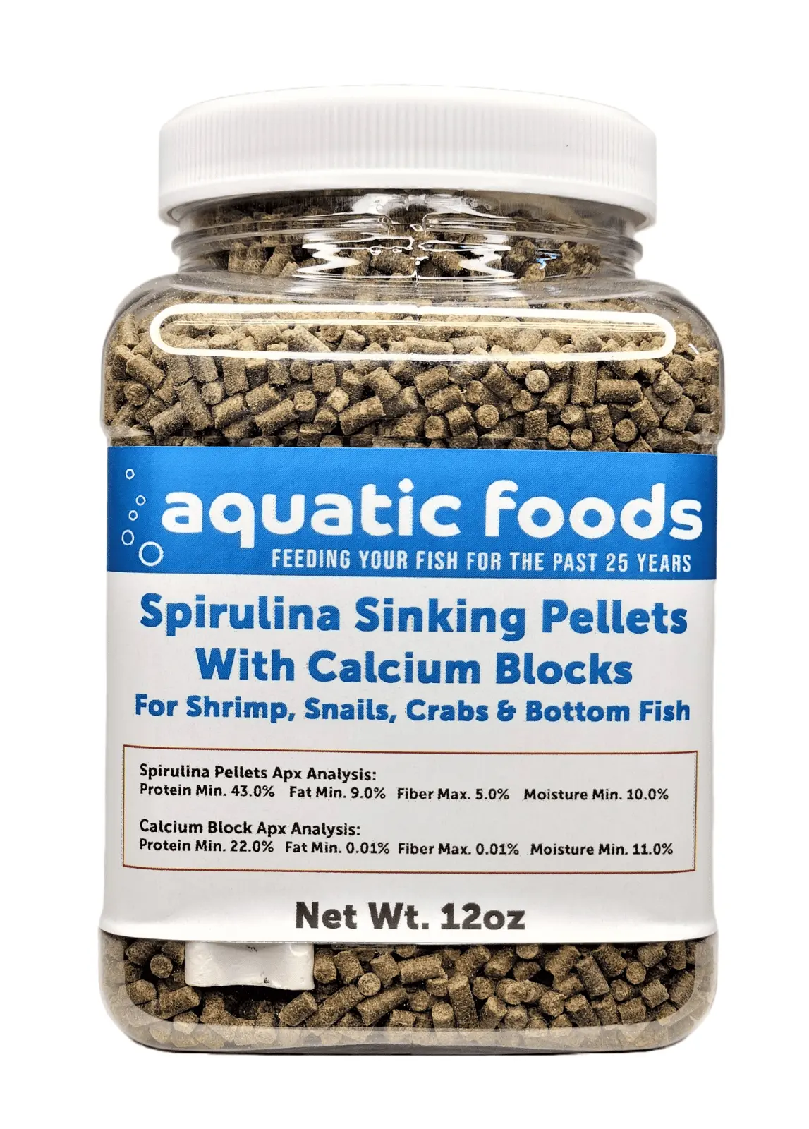 Calcium Blocks included in these Spirulina Sinking Pellets for Shrimp. Snails. Crabs. Catfish. Plecos for All Tropical Fish 1/16 x 3/8 Pellets by Zeigler.12oz Small Jar