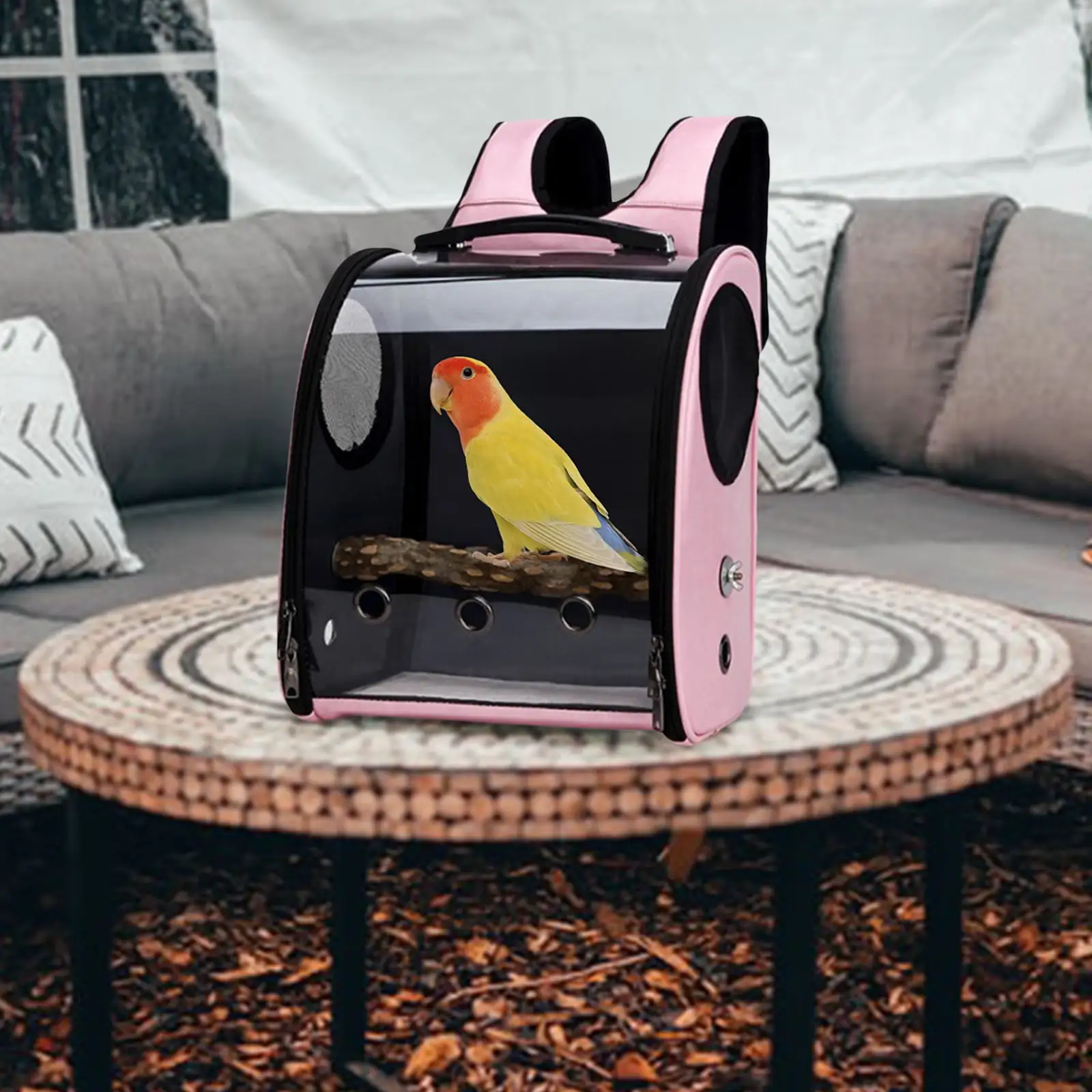 Bird Carrier Backpack. Parrots Backpack with Visible Window. Lightweight Birds Travel Cage for Hiking Camping - pink