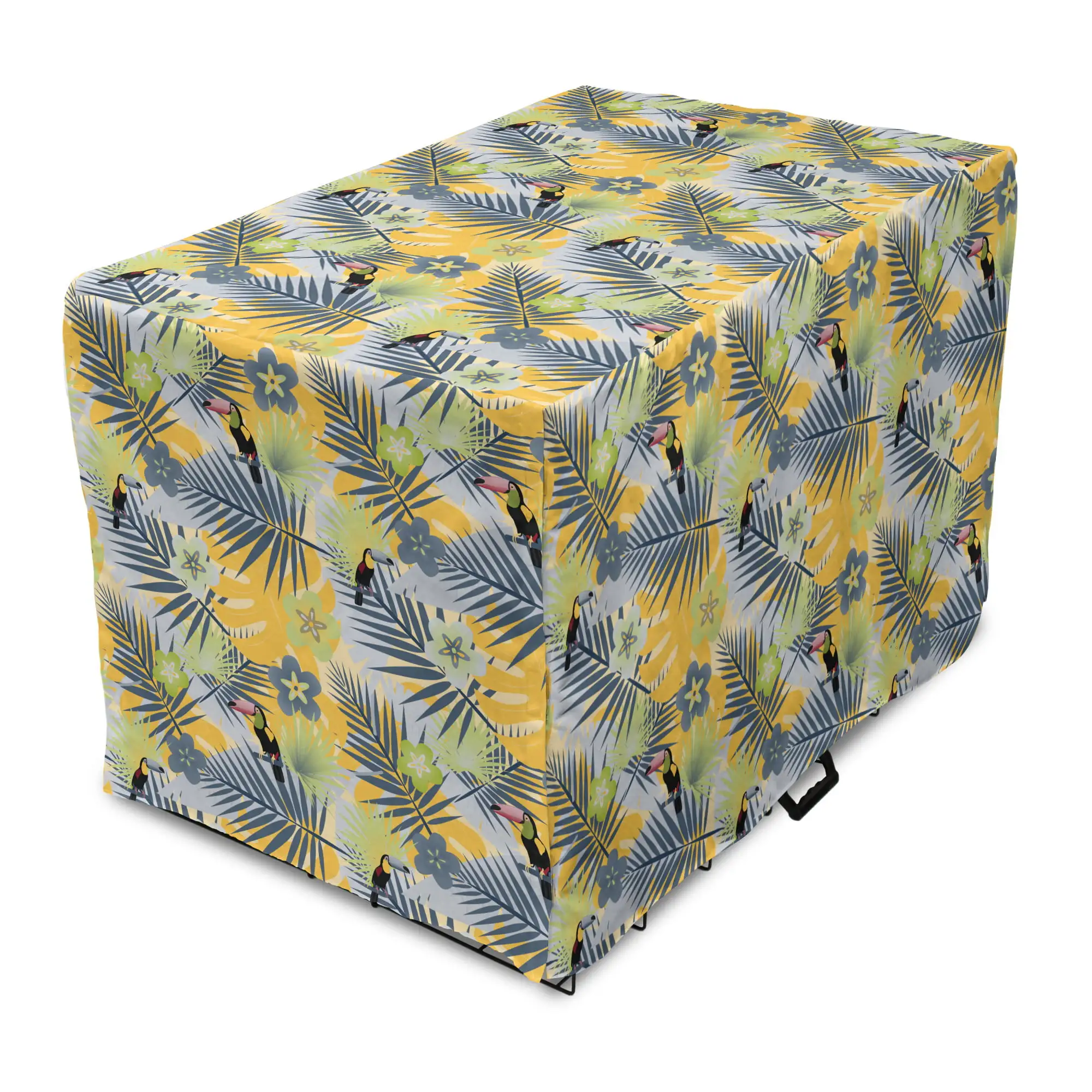 Tropical Dog Crate Cover. Exotic Forest Pattern with Abstract Flowers Leaves and Toucan Bird. Easy to Use Pet Kennel Cover Small Dogs Puppies Kittens. 7 Sizes. Multicolor. by Ambesonne