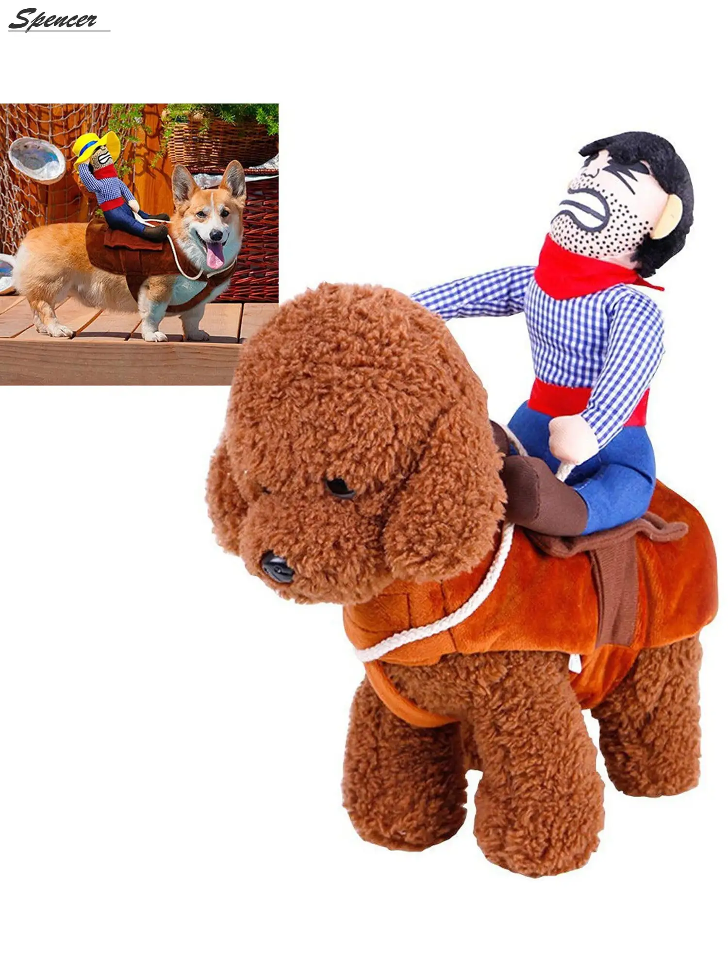 Spencer Cowboy Rider Horse Riding Novelty Pet Dog Costume Christmas Dress up Decor for Cat Dog Puppy Size L