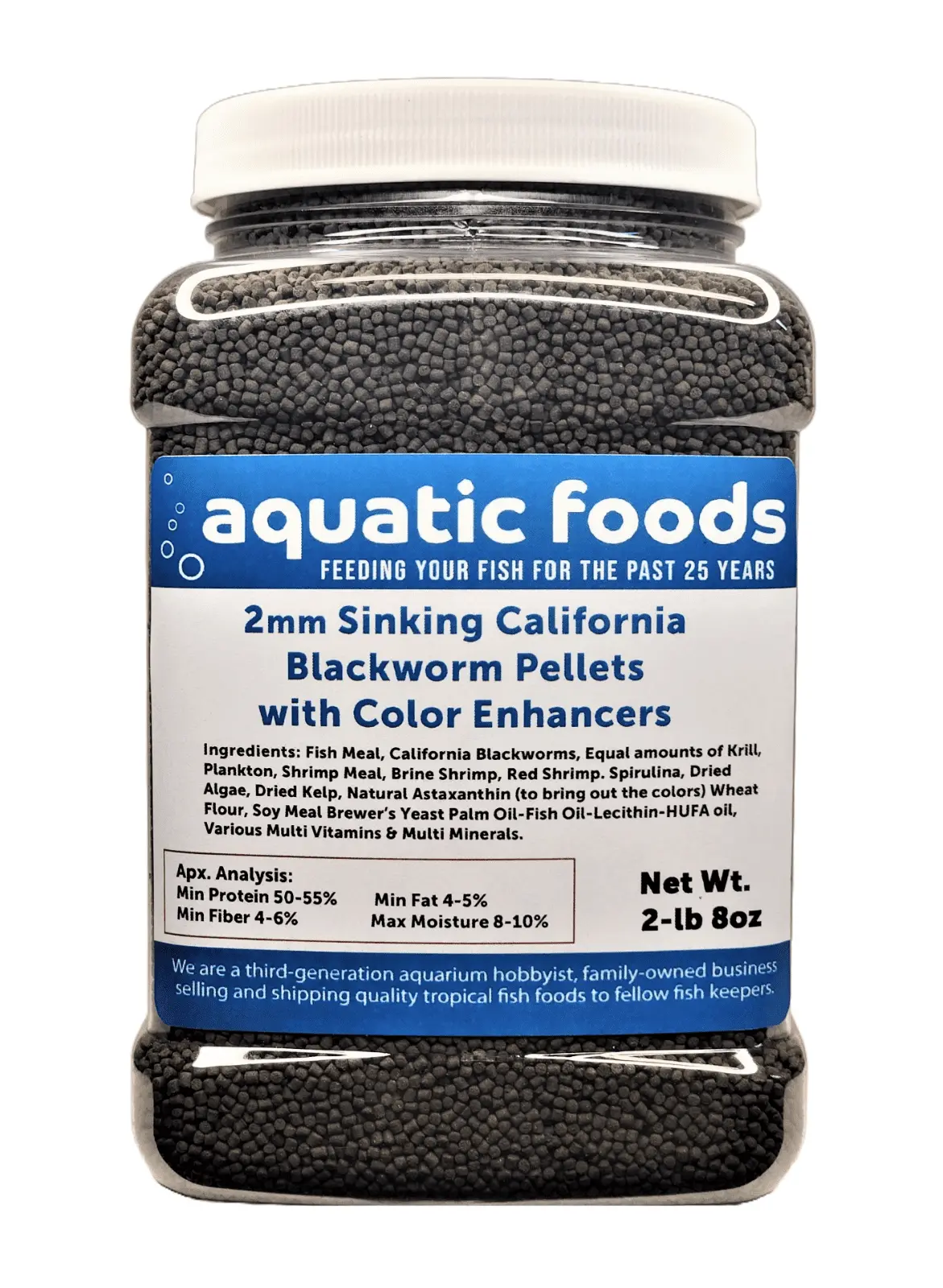 2mm Sinking Blackworm Pellets with Color Enhancers & Vitamins for Shrimp. Snails. Crayfish. Catfish. All Bottom Fish. Small Discus. Cichlids. Community Fish. Tropical and Pond Fisha?|2-lb 8oz Med Jar