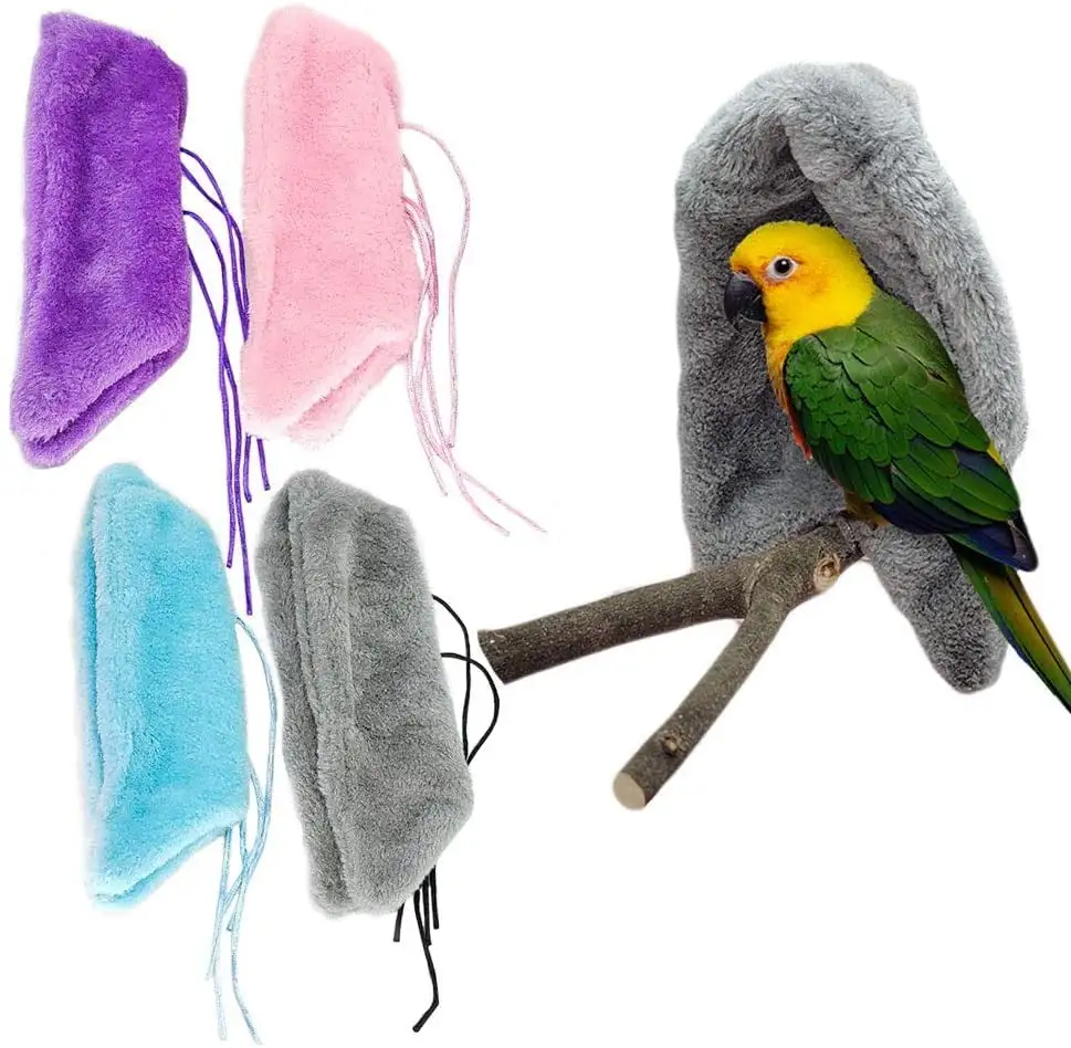 4pcs Parrot Standing Perch Cover. Winter Warm Small Animal Hanging Nest Hut. Plush Pet Bird Cage Accessories (Colour Random)