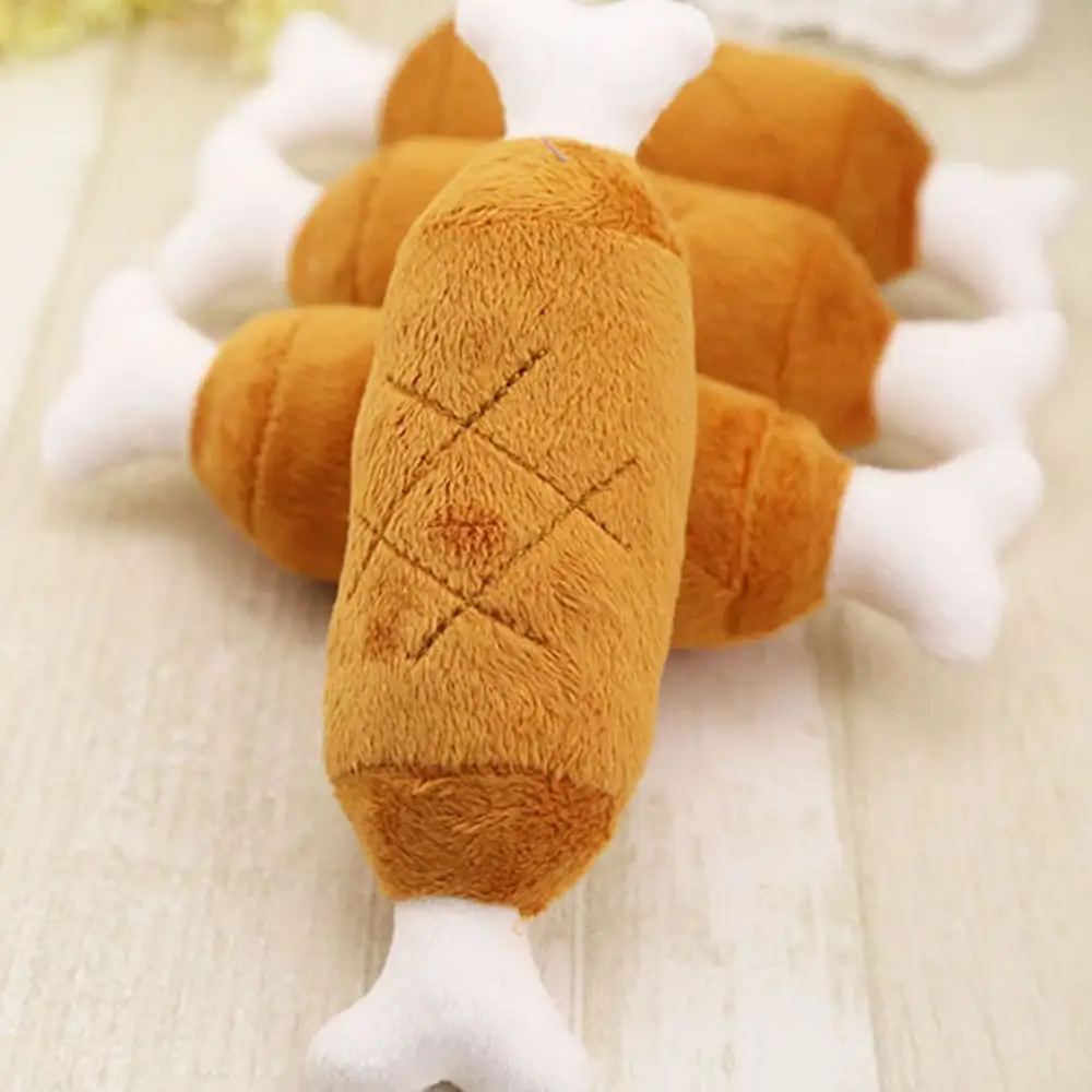 YUEHAO Pet Supplies 1Pc Pet Dog Cat Chicken Legs Plush Toys Interactive Sound Toys Brown