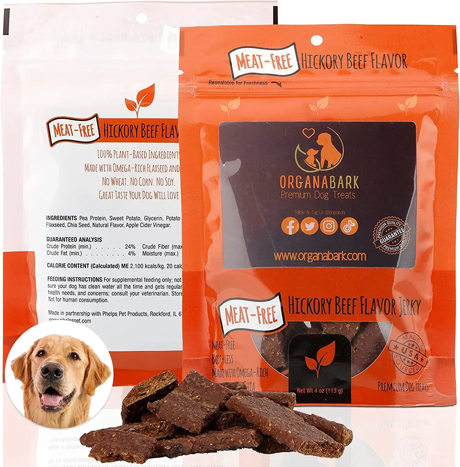 Natural Dog Treats Meat Free Beef Flavor - Dog Chews. Sourced & Made in USA - Real Flaxseed & Sweet Potato. No Artificial Flavors - Omega Fatty Acid & Dietary Fiber Enriched Dog Training Treats