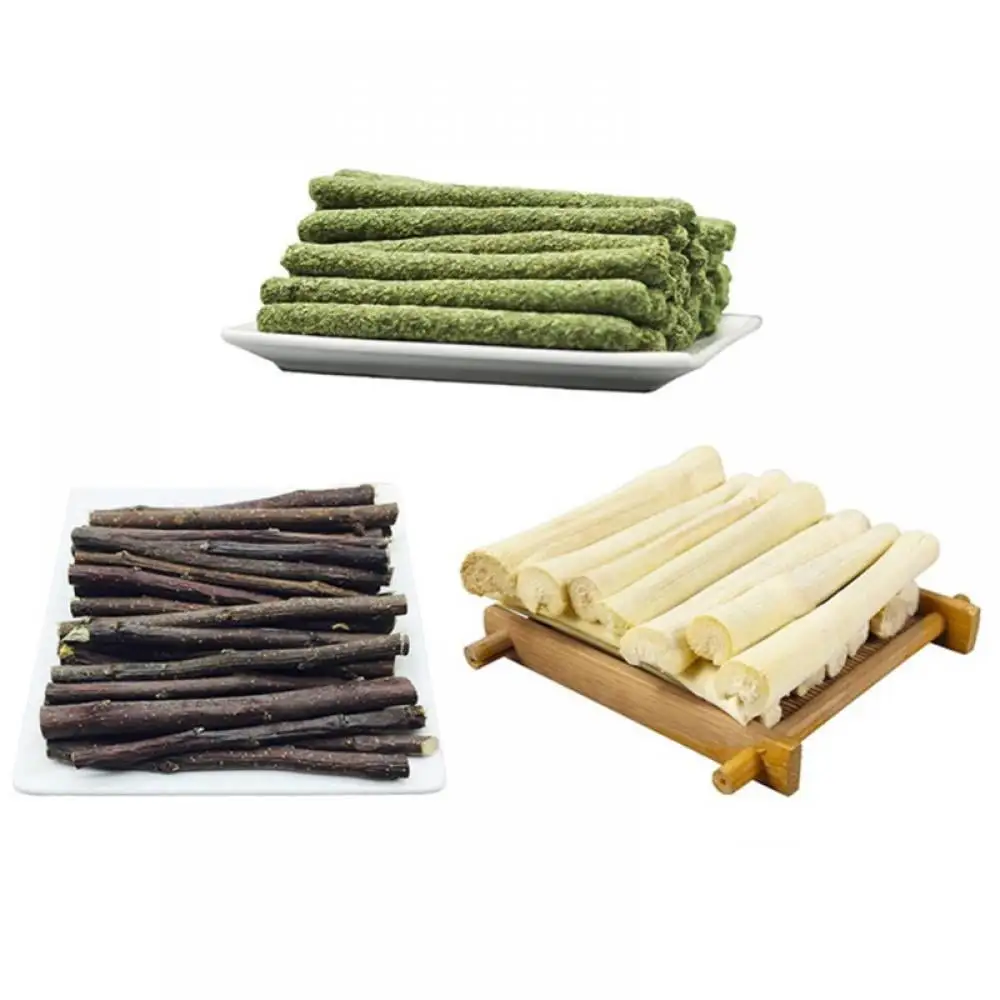 Hamster Chew Toys. Natural Wood Snack Toys-3 Pack. Apple Sticks Timothy Hay Sticks Sweet Bamboo Suitable for Chinchilla Guinea Pig Hamster Gerbil Bunny