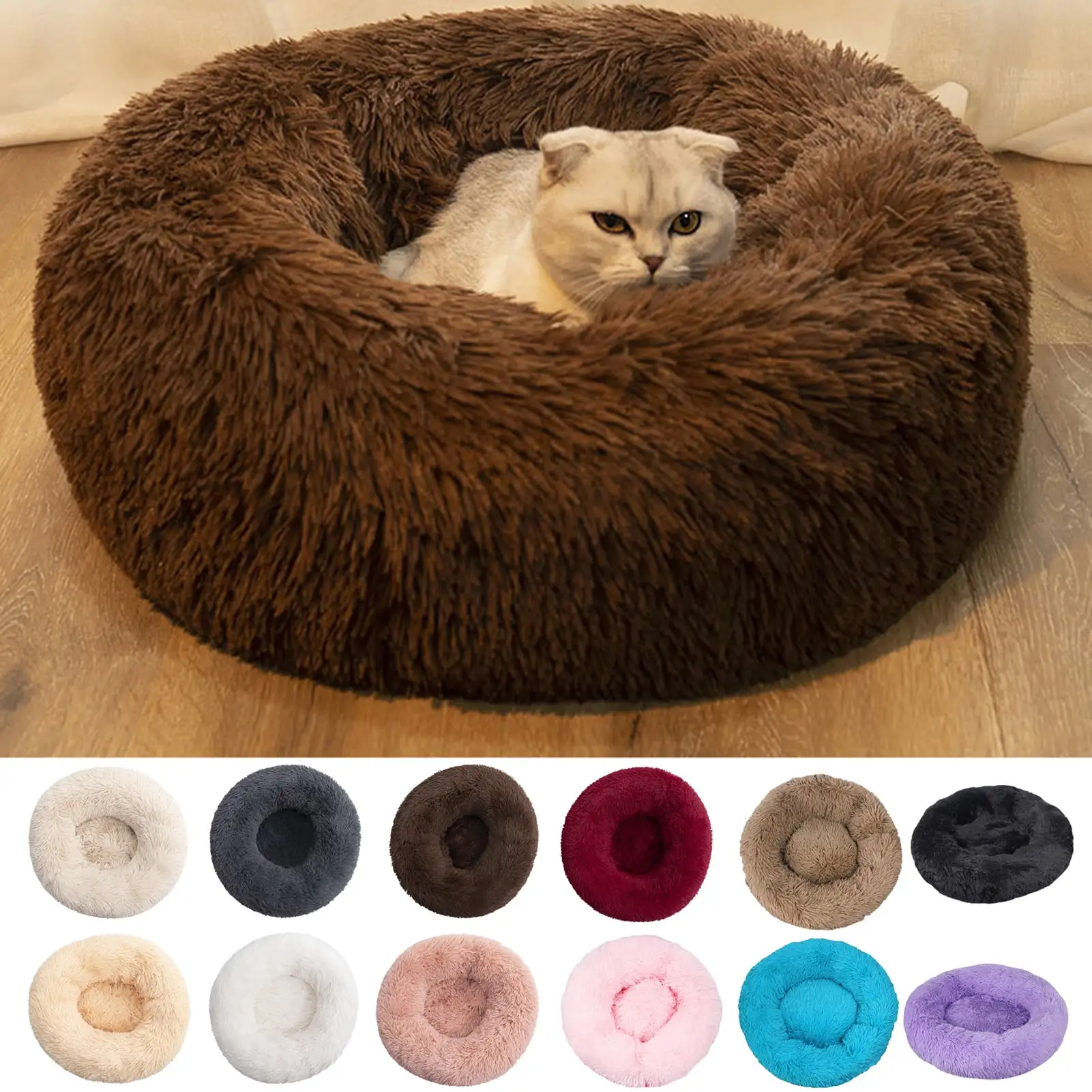 Cheers.US Pet Cat Bed Dog Bed. Fluffy Cat/Dog Bed for Small Medium Large Pet Cats Dogs. Round Donut Cat Beds for Indoor Cats. Anti-Slip Marshmallow Dog Beds