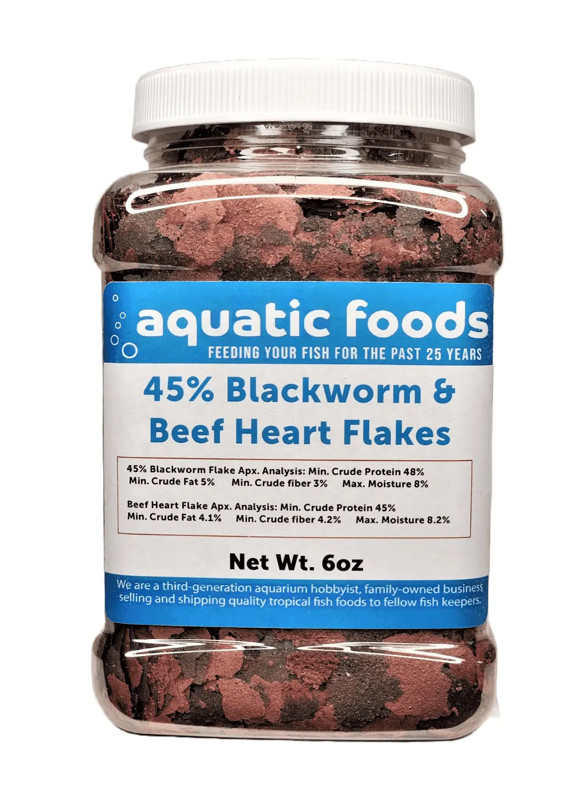 45% Blackworm Flake & Beef Heart Flake Mix for Discus. Cichlids. All Tropical Fish. Aquatic Foods Premiun Flakesa?|6oz Med Jar