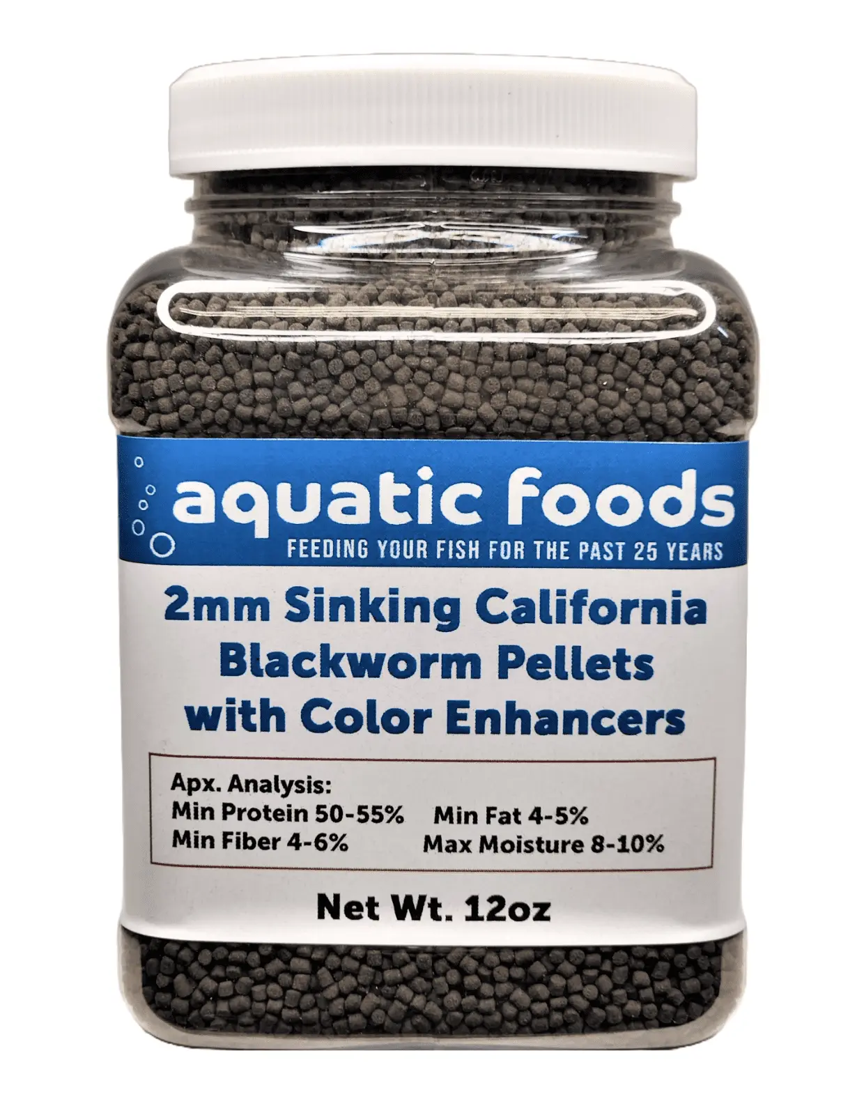 2mm Sinking Blackworm Pellets with Color Enhancers & Vitamins for Shrimp. Snails. Crayfish. Catfish. All Bottom Fish. Small Discus. Cichlids. Community Fish. Tropical and Pond Fisha?|12oz Small Jar