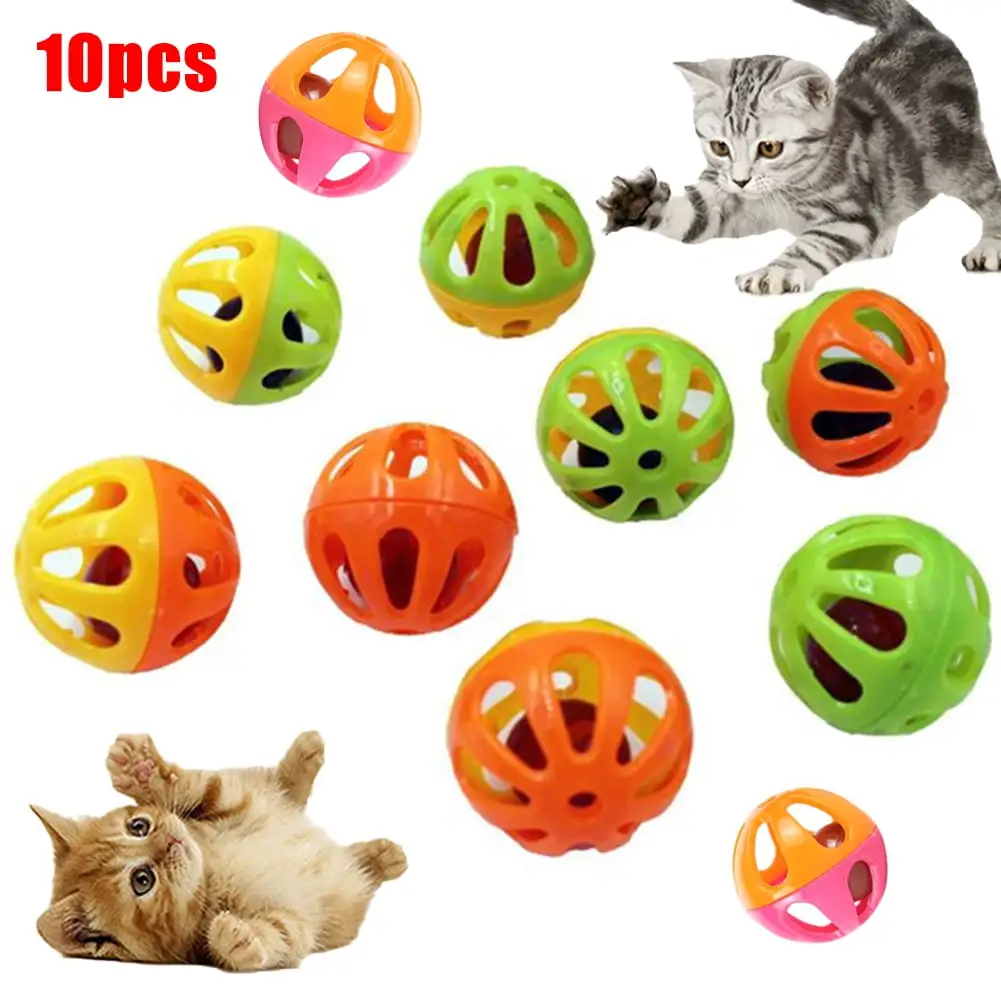 Warkul 10Pcs Plastic Ball Cat Toys Pet Cat Ball Bell with Bell Kitten Toy Gift.Random Color