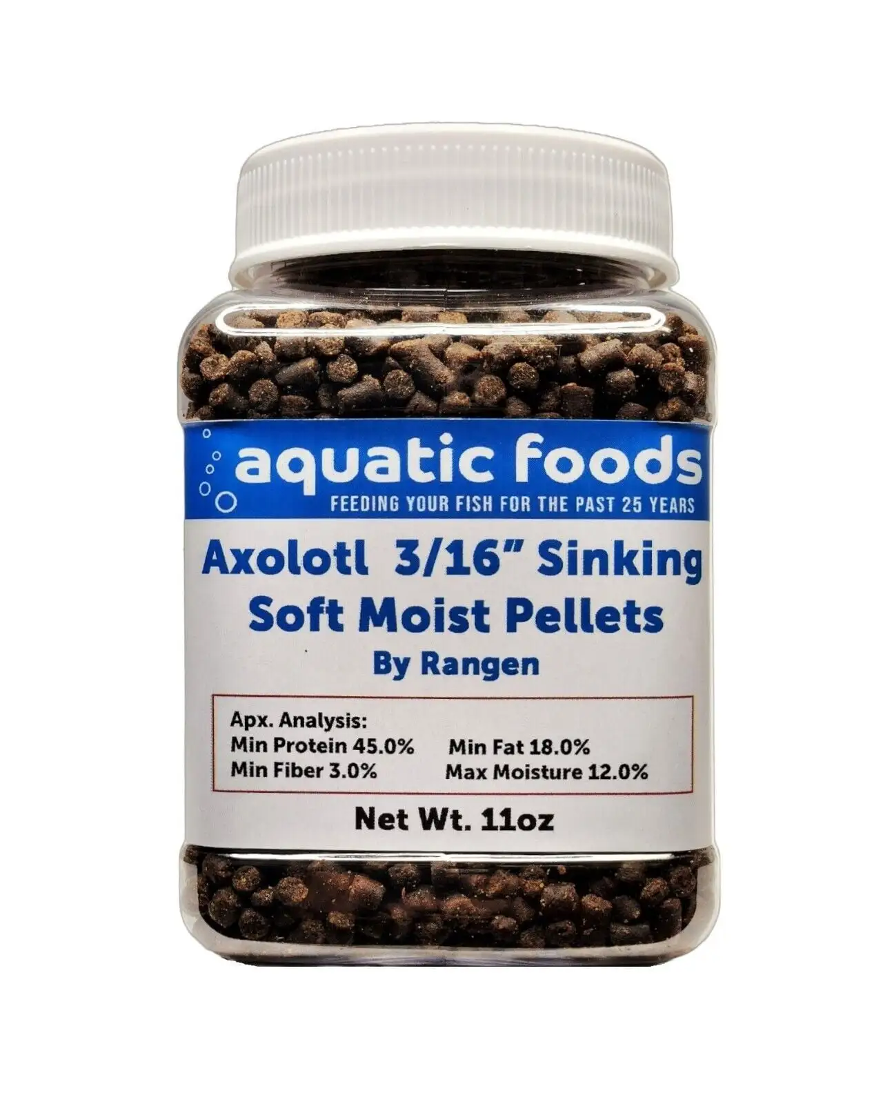 Axolotl Food 3/16 Soft Moist Sinking Rangen Salmon Pellets for Adult Axolotl also Shrimp. Snails. Crabs. Crayfish. Bottom Tropical Fish...11oz Small Jar