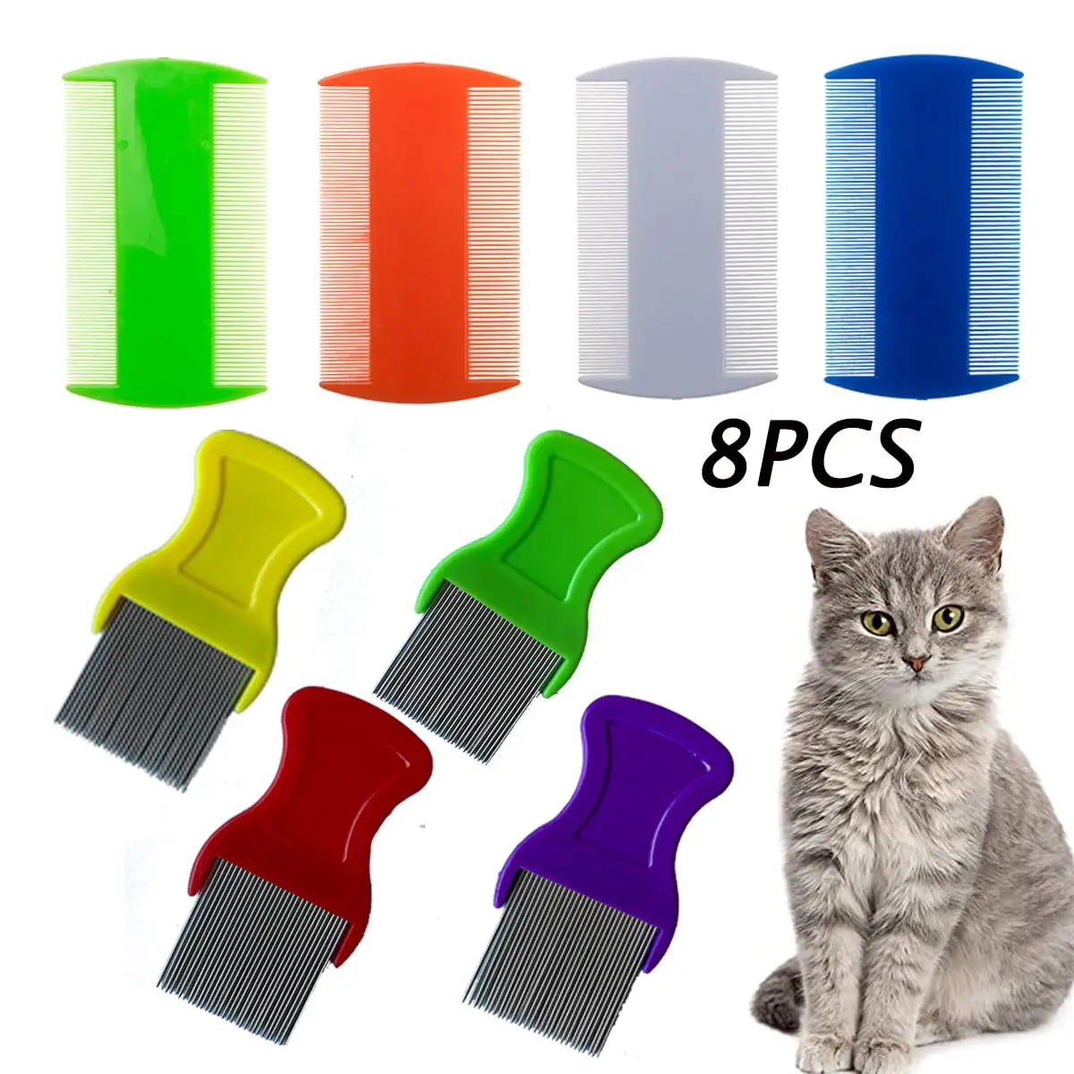 8 Pcs Pet Lice Comb Set For Dogs Cats Puppy Pet Hair Remover Flea Tick Lice Dandruff Remover Dog Grooming Supplies