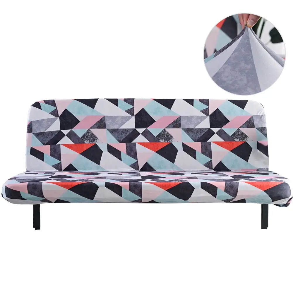 Topchances Armless Sofa Cover Stretch Futon Cover Elastic Fabric Printed Sofa Couch Covers Universal Fitted Full Folding Sofa Bed Slipcover Furniture Cover Protector