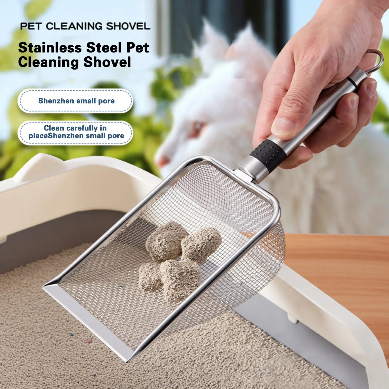 Cat Litter Shovel Quick Sand Leak Increased Surface with Hanging Hole Easy Storage Anti-rust Time-saving Minimalistic Stainless Steel Cat Litter Scooper Cat Supplies